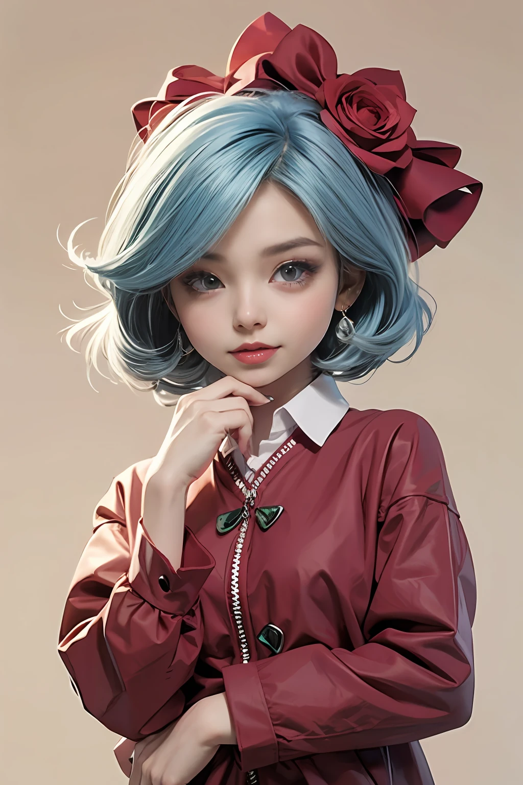 Mulher bonita, cabelo colorido, loiro com rosa, chibi