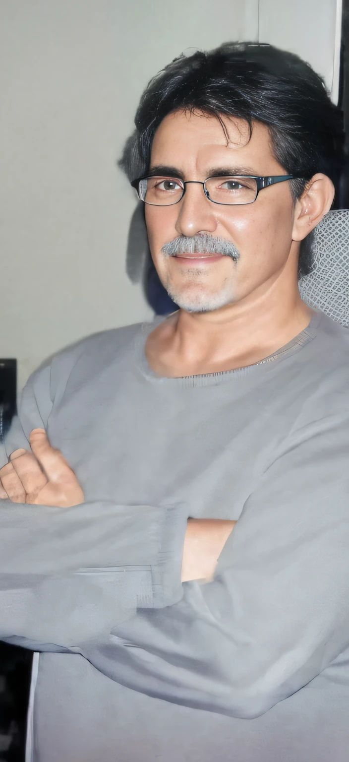 Mature 60-year-old man with glasses, de barba rala y entrecana