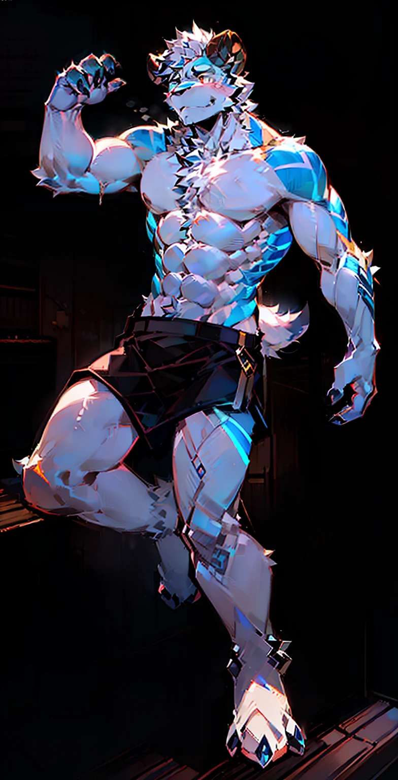 (solo person,ram,Mature male,Abs),((The legendary Esriel)),((独奏)),((with black background)),((Stand up),serious-expression,((Sauna in the background))