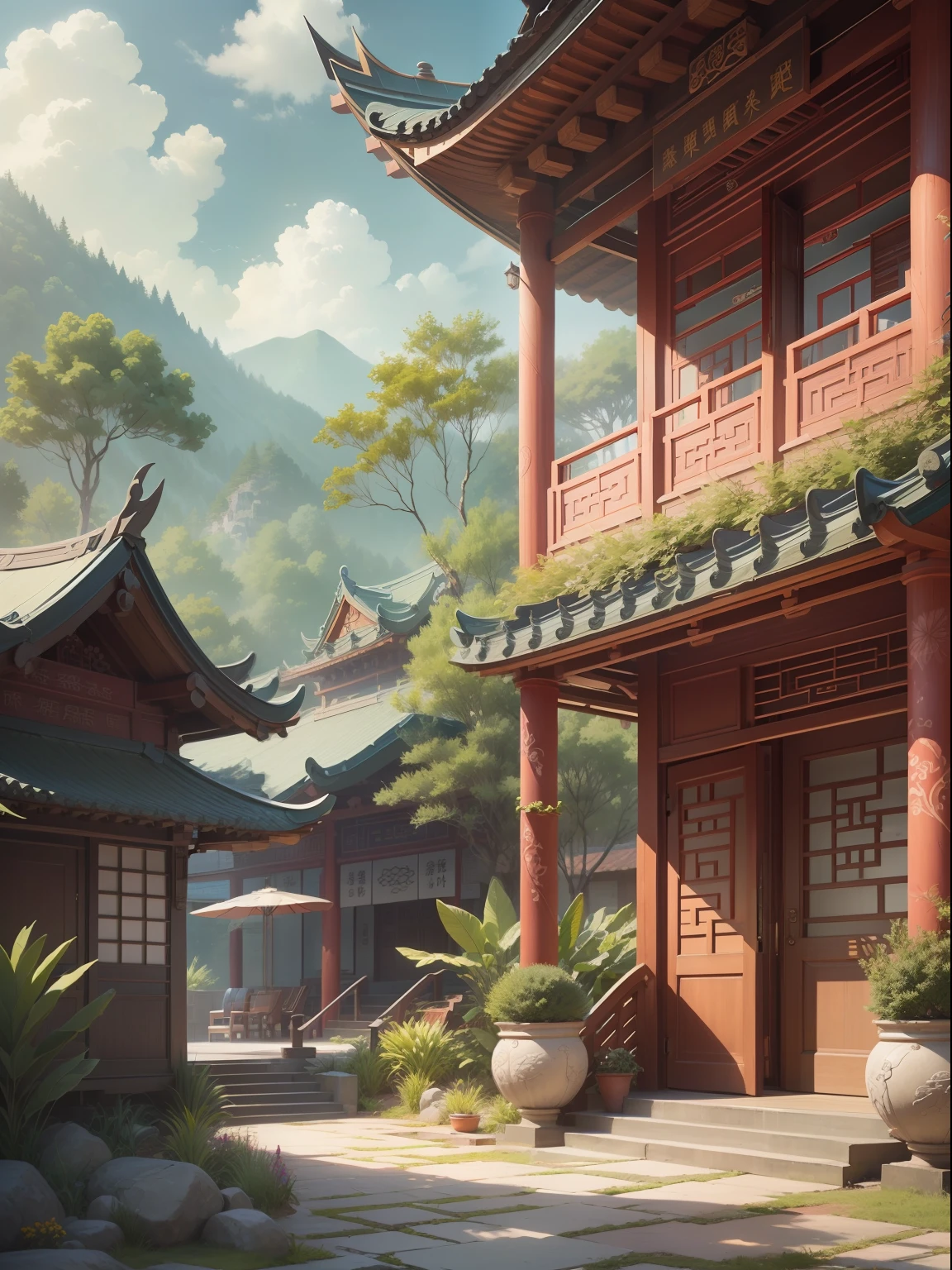 The Chinese-inspired architectural style of this summer resort is truly captivating, exuding an air of realism and sophistication. Its exquisite attention to detail renders it a sight of unparalleled beauty. --ar 3:4 --v 5.2 --style raw 50 --c 2 --q 1 --s 2