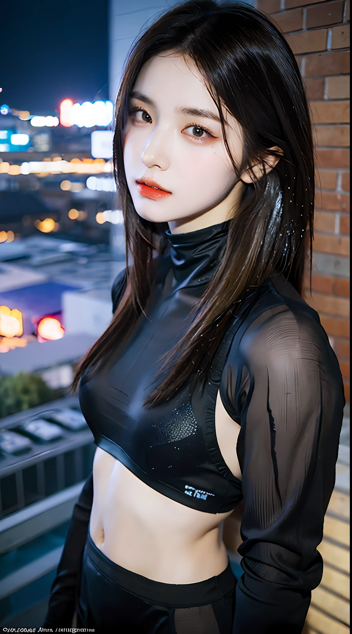 ((Best Quality, 8K, Masterpiece: 1.3)), Sharp: 1.2, Perfect Body Beauty: 1.4, Slim Abs: 1.2, ((Layered Hairstyle, :1.2)), (Street: 1.2), Wet: 1.5, Highly detailed face and skin texture, Fine eyes, double eyelids, looking at the camera,1girl:1.3), Solo, (((Very detailed face)))), ((Very detailed eyes and face)))), Beautiful detail eyes, Body parts__, Official art, Unified 8k wallpaper, Super detailed, beautiful and beautiful, beautiful, masterpiece, best quality, original, masterpiece, super fine photo, best quality, super high resolution, realistic realism, sunlight, full body portrait, amazing beauty, dynamic pose, delicate face, vibrant eyes, (from the front), She wears Spider-Man suit, red and black color scheme, spider, very detailed city roof background, rooftop, overlooking the city, detailed face, detailed complex busy background, messy, gorgeous, milky white, highly detailed skin, realistic skin details, visible pores, clear focus, volumetric fog, 8k uhd, DSLR, high quality, film grain, fair skin, photo realism, lomography, futuristic dystopian megalopolis, translucent