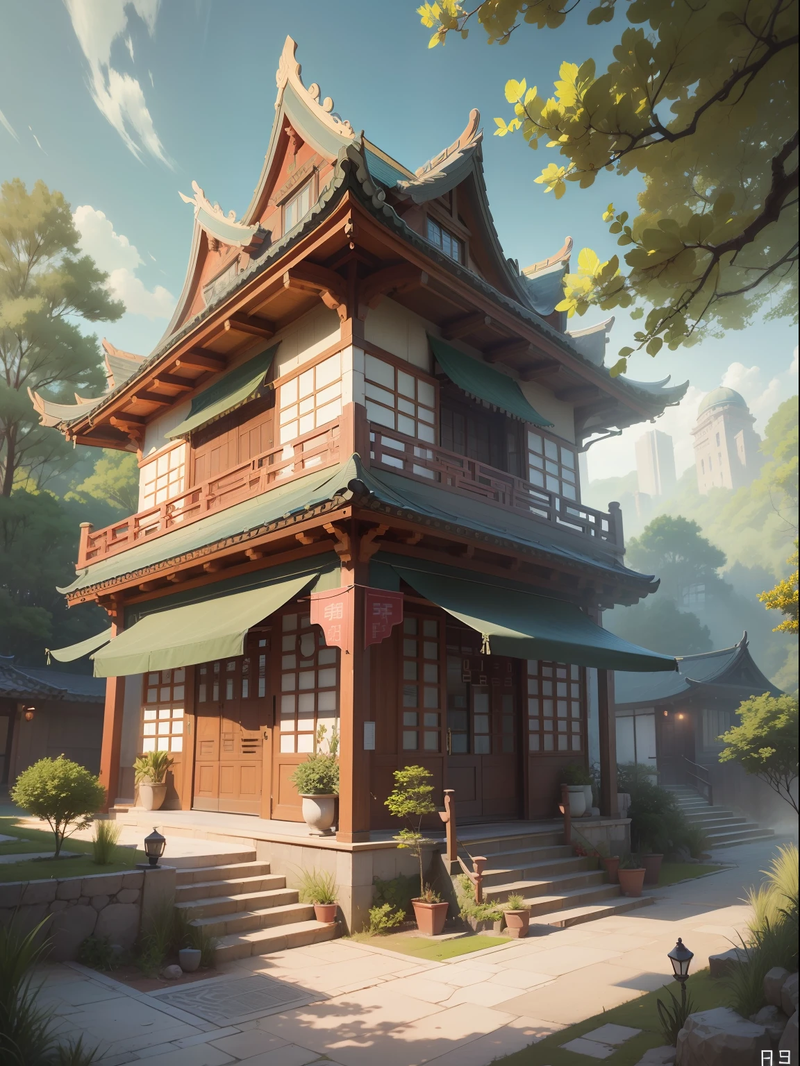 The Chinese-inspired architectural style of this summer resort is truly captivating, exuding an air of realism and sophistication. Its exquisite attention to detail renders it a sight of unparalleled beauty. --ar 3:4 --v 5.2 --style raw 50 --c 2 --q 1 --s 2