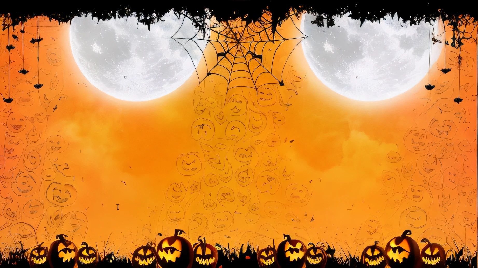 halloween background with pumpkins and bats in the grass, halloween theme, halloween wallpaper with ghosts, spooky halloween theme, halloween, halloween night, scary magical background, halloween celebration, halloween scene, haunted background, spooky halloween night, october, halloween atmosphere, wallpaper - 1 0 2 4, noon, header text”, edited, background artwork, halloween art style, spooky and scary atmosphere, color green