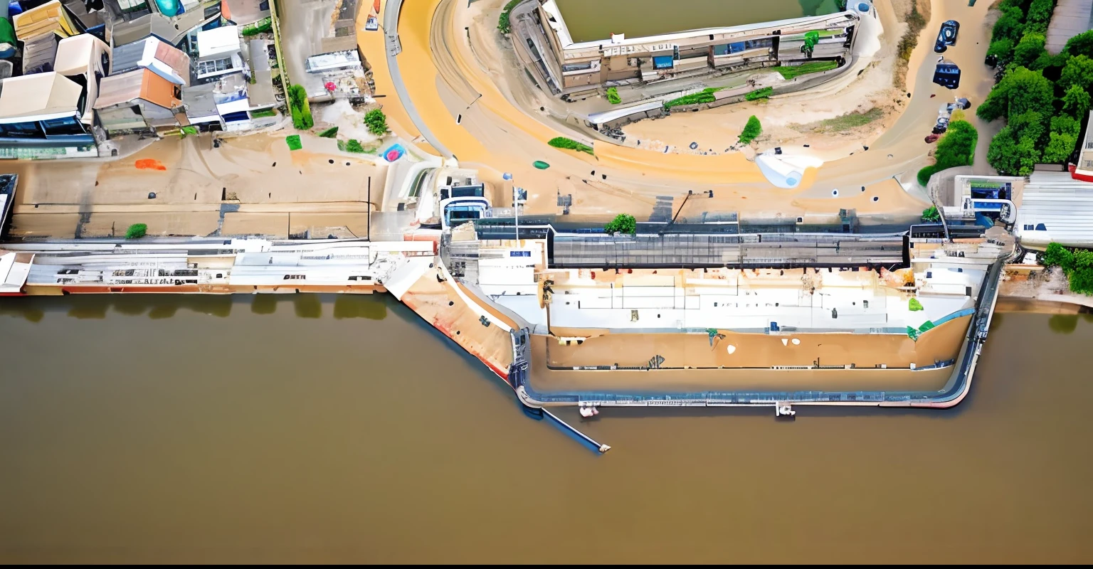 Aerial view of the cofferdam,Construction site,dam