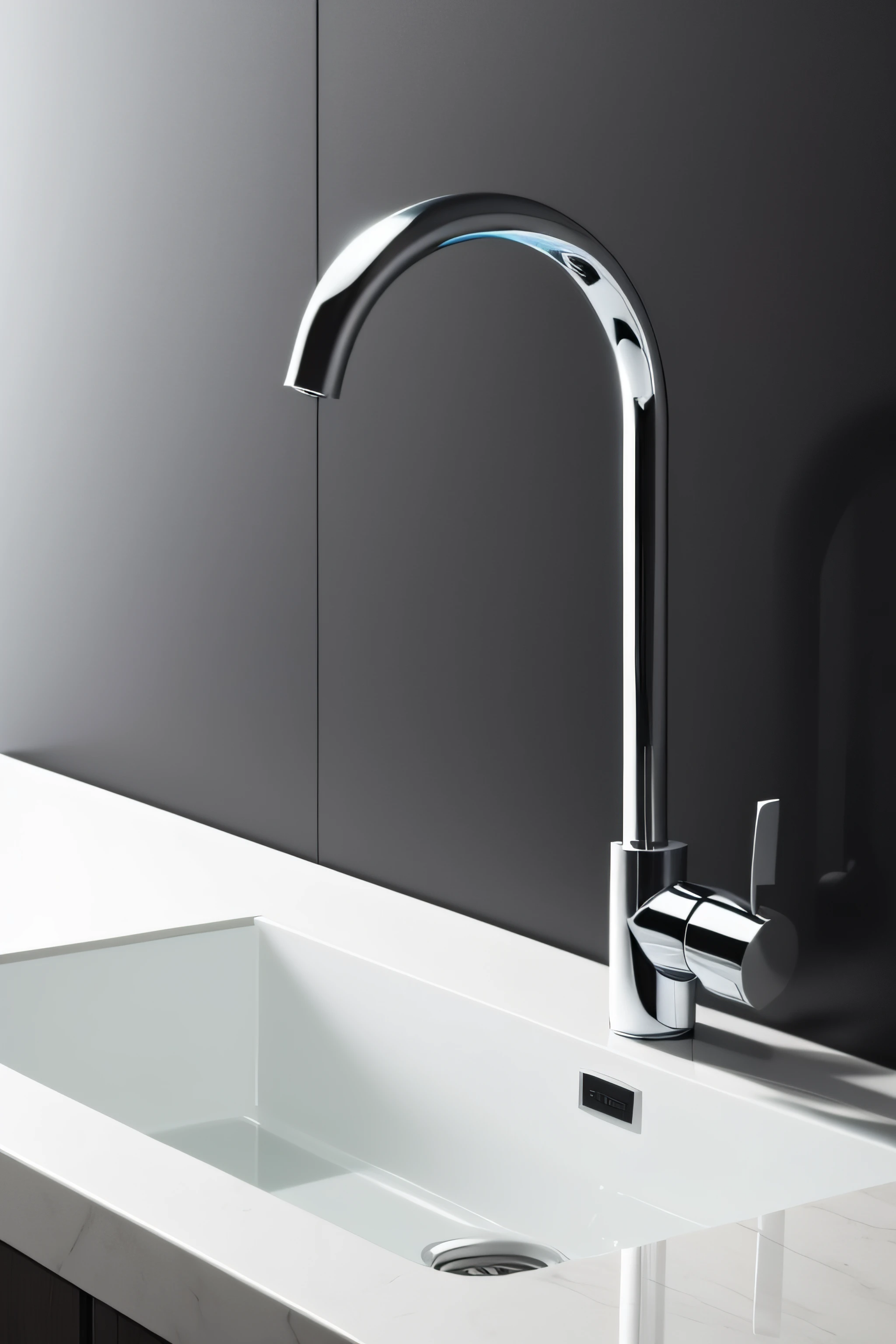 The kitchen faucet is simple and modern