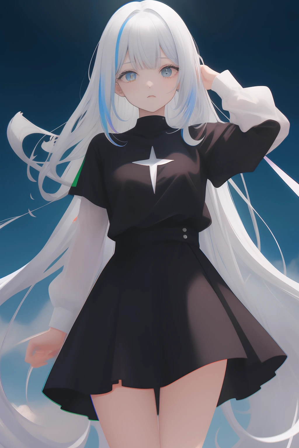 Arte por Yaguru Magiku, (001Fault core, Dream nucleus), 8sConcepção, Alberto-Mielgo, anime-background-style-v2, super qualidade, vaporwave,Onda de Sintetizador,estranho, sonhador, corpo inteiro
(best quality, master part, Altas, Original, papel de pavermelhoe 8k extremamente detalhado, 1girl, um extremamente delicado e bonito,,ray tracing,best quality, master part, Altas, Original, papel de pavermelhoe 8k extremamente detalhado, um extremamente delicado e bonito,,incrivelmente_absurdos,colorido,detalhes intrincados,Livro de arte,,parte superior do corpo,Perfil,fundo branco,tachie,sozinho,maid,cintura fina,Ahoge,franja,Longas_Hair,rabo de cavalo alto,platina_Hair,sorrir,Standing,Hidden hands,Estrabismo,vestido de empregada,rendado_Luvas,medium_seios,cocar de empregada,fita de cabelo,,)
EFEITOS VISUAIS:luzes do filme, [[vermelho, azul, verde, amarelo, preto, Branco, Rosa, Purple, cowboy shot, ((colorido)), tinta e pintura de lavagem,  delicada e bonita, ((illustration)), ((cabelos flutuantes)), ((chromatic aberration))]]