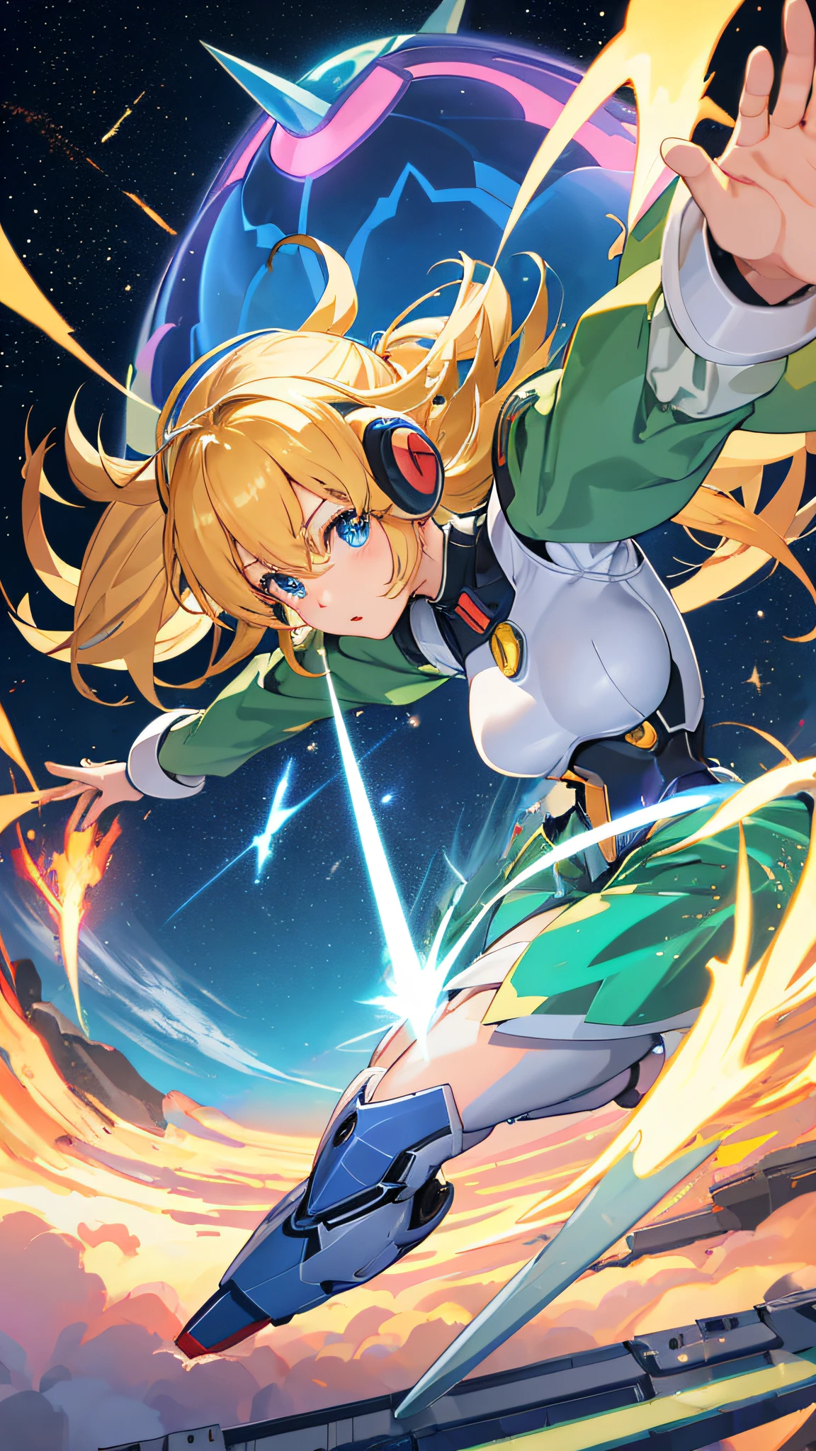 ultra-detailliert, illustratio, 1girl in, ((capcom：Mega Man X))、Her eyes shone like dreamy stars(radiant eyes:1.233)、(beautifully detailed eyes:1.1)、(Close one eye)、(Targeting the enemy)、（Straighten your right arm straight in front of you、Grasp your right wrist with your left hand）、 (Background of scrap factory with machines nesting)、[[Delicate fingers and hands:0.55]::0.85]、(detail finger)、（green grass、White bodysuit）、（The right hand can hit the energy cannon、A state in which power accumulates and emits light）、（Open the legs、We are prepared to prevent the system from collapsing.）、Sniper Stance、Rock Buster、Unleash the energy cannon、Waves of Light、Kamehameha、Wave Fist、railgun、