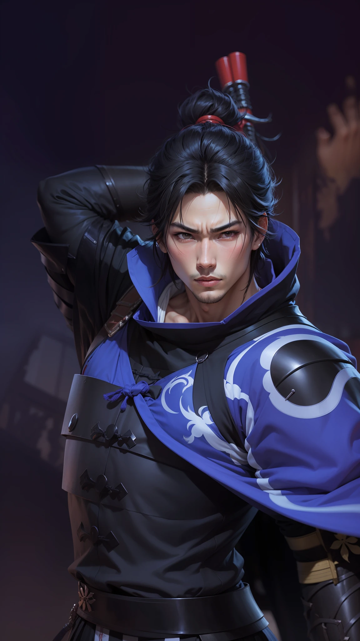 Anime China, 1boy, samurai, realistik, black hair, handsome