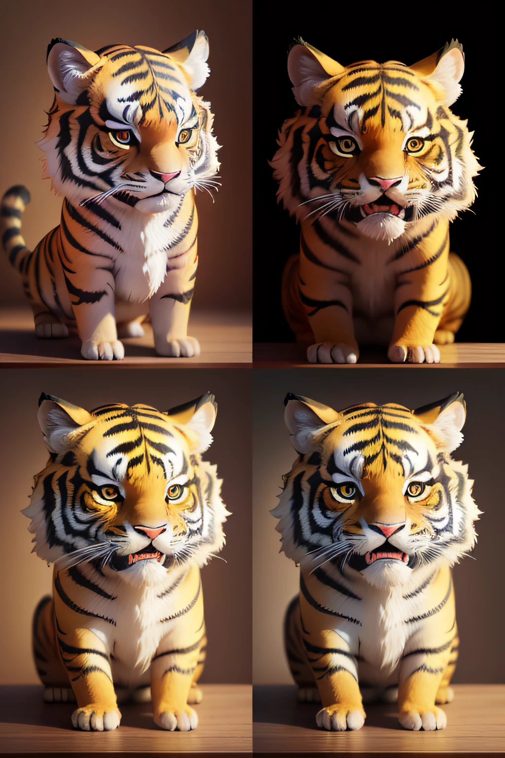 A little tiger mascot ip three views with various expressions yellow best quality oc、