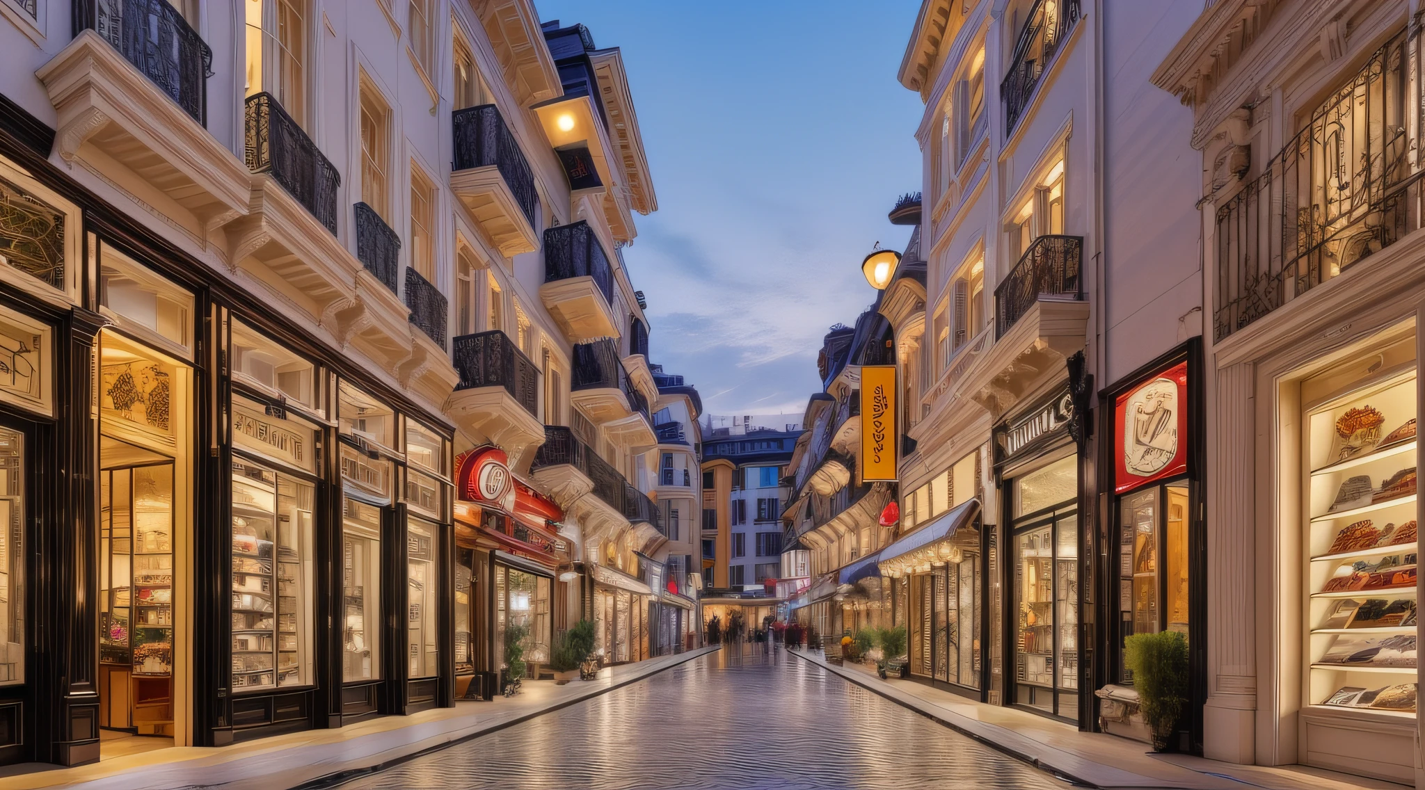 A luxurious street with high-end fashion boutiques
