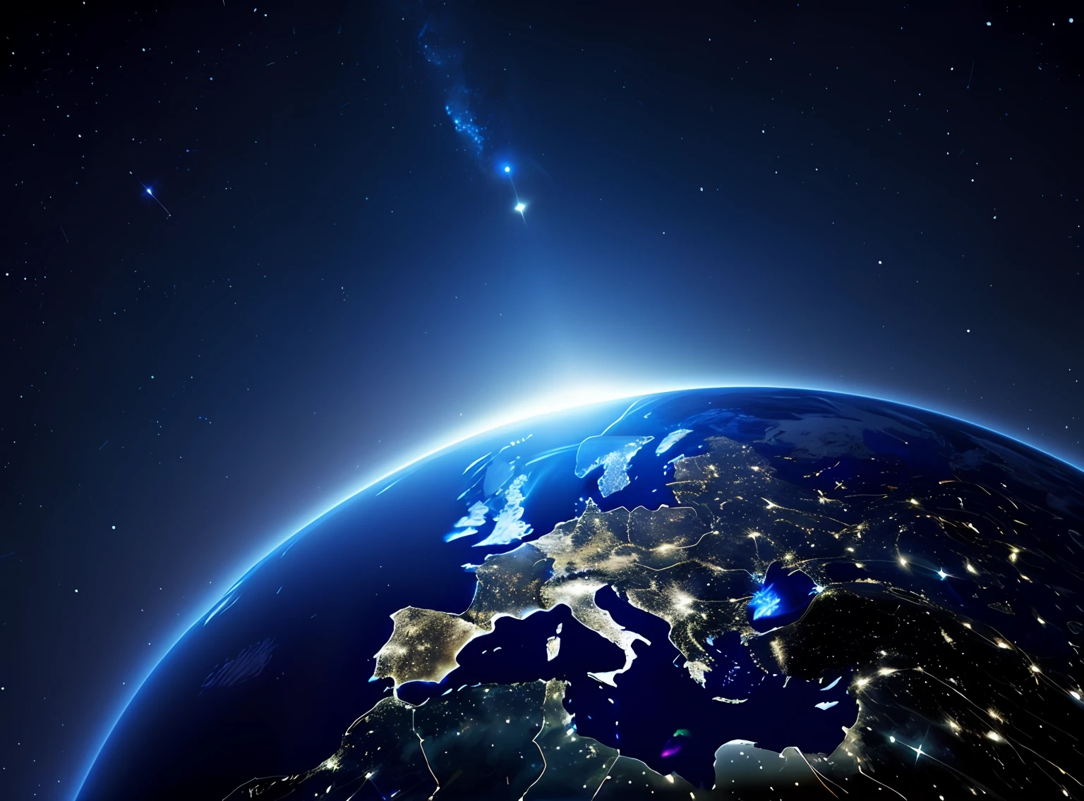 Aradoid view of the Earth at night when the sun rises, space photo, earth in space, photo from space, photo of earth from space, looming over earth in space, planet earth in the background, earth in space, planet in space over the horizon, shutter inventory, planet earth background, planet earth in the foreground, author:Jacob Galmain