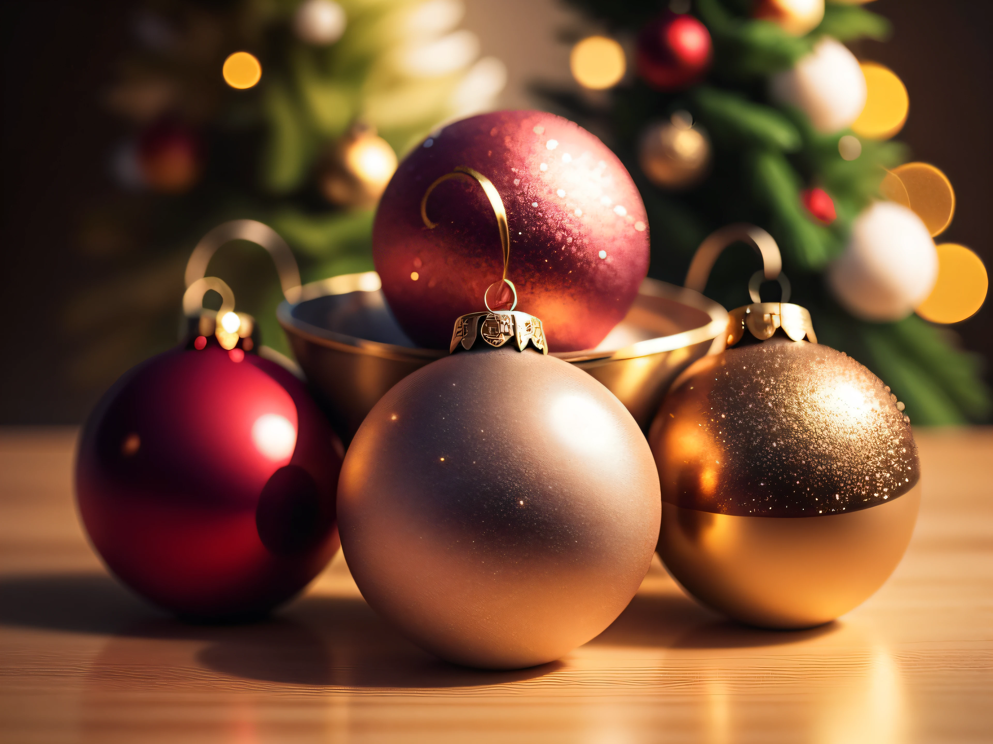 Set of Christmas ornaments。zoomed in。Top image quality。photos realistic。