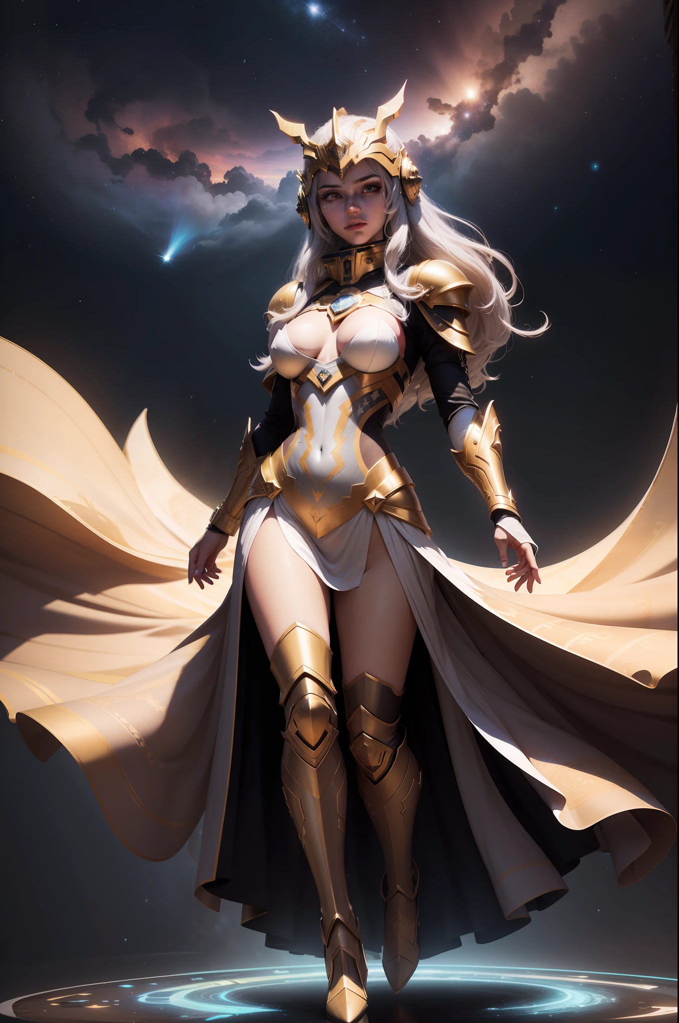 ((FULL BODY)), celestial, Beautiful woman goddess in space, detalhada armadura, roupa de deusa, estilo freya, corpo sexy, flashy and bright color of space, fundo espacial, Transcendent woman bigger than the stars and in Nordic clothes, foto linda, alto detalhamento, efeito de filme, assustador e realista, fotografia profissional, Ultra clear resolution, altamente detalhado, textura extrema, efeito 3D, Trends in the Arts Station, foco nítido, Studio photo, detalhes intrincados, altamente detalhado, artes escuras, o bruxo, foto realista, breath-taking, sharp lens, fotografia profissional, lente de 70 mm, boa qualidade, motor irreal 5, papel de parede, colorido, altamente detalhado, 8k, luz suave, foto realista.