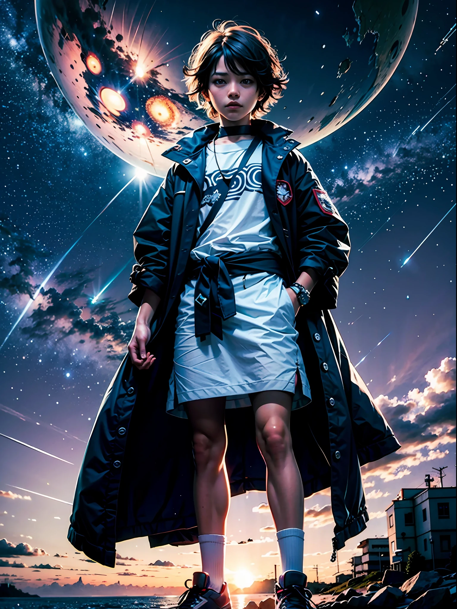 Real Human，Realistis，younge boy，starrysky。photorealestic，mirai，k hd，the detail