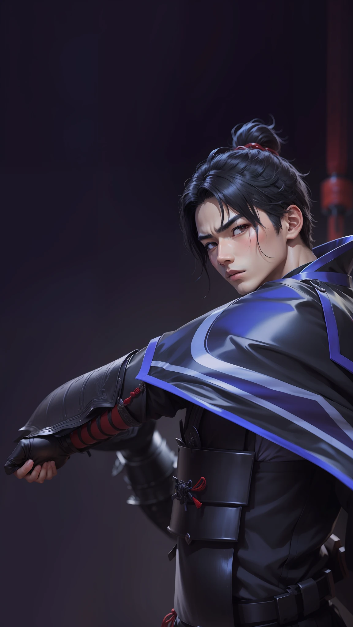 Anime China, 1boy, samurai, realistik, black hair, handsome