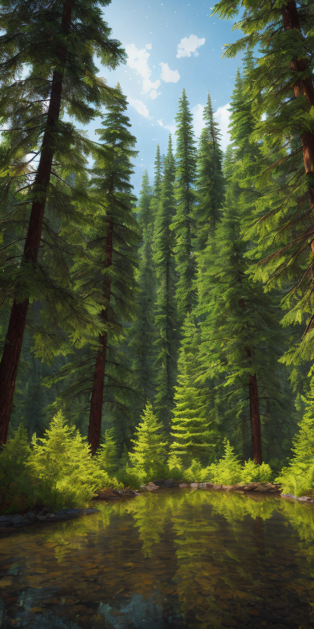 Masterpiece, best quality, high quality, highly detailed CG unity 8k wallpaper, coniferous forest, silence, towering conifers covering the forest floor, severe cold climate, serene beauty, snow, winter, mild summer, breeze, Conifers, branches, bokeh, depth of field, HDR, bloom, chromatic aberration, photorealistic, extremely detailed, popular on artstation, popular on CGsociety, complex, high detail, dramatic, art midway