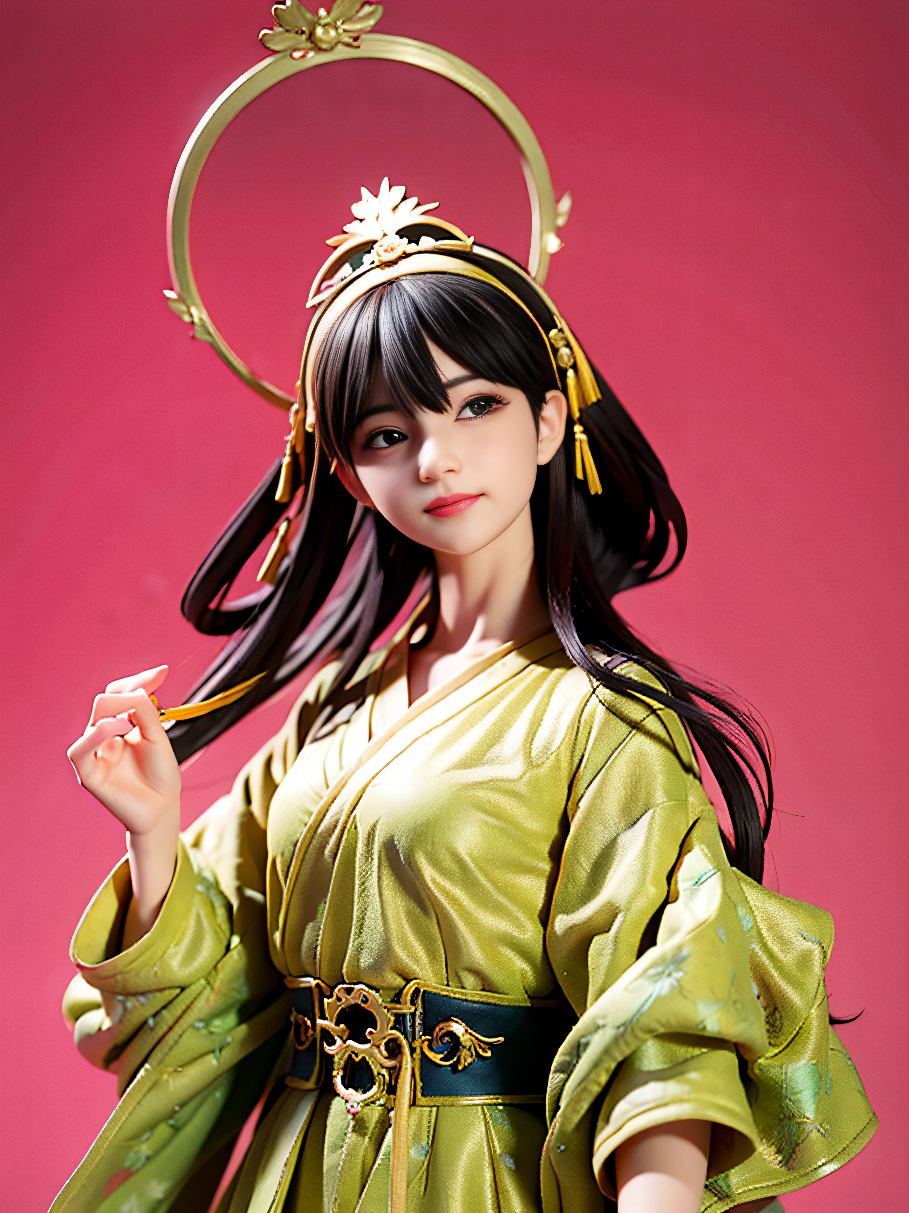 tmasterpiece,best qualtiy,(realisticlying,realisticlying:1.4),(RAW photos:1.2),Very detailed CG unity 8K wallpaper,Very fine and beautiful,Amazing Cleavage,offcial art,absurderes,unbelievable Ridiculous,hugefilesize, ultra - detailed, The is very detailed, Nice detailed girl, very detailed eyes and faces, Beautiful detailed eyes, There is light on the face,Black hair,long whitr hair,1girll,Q version characters,red tinted hair,Bubble Mart style,(hanfugirl),Small chest,Chinese style,Ming dynasty Hanfu,Ming subdued Han uniform,(Shawl),(Cloud shoulder),Phoenix Guanxia,People of the Ming Dynasty,Horse face skirt,Realistic characters,dancing posture,One hand forward,(solid color backdrop),中景 the scene is,Full body like