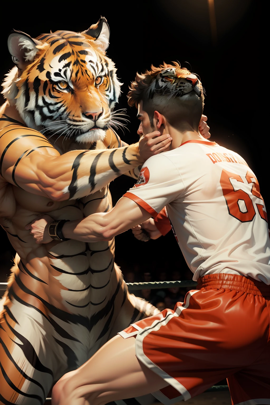 Fight with tigers in short-sleeved shorts