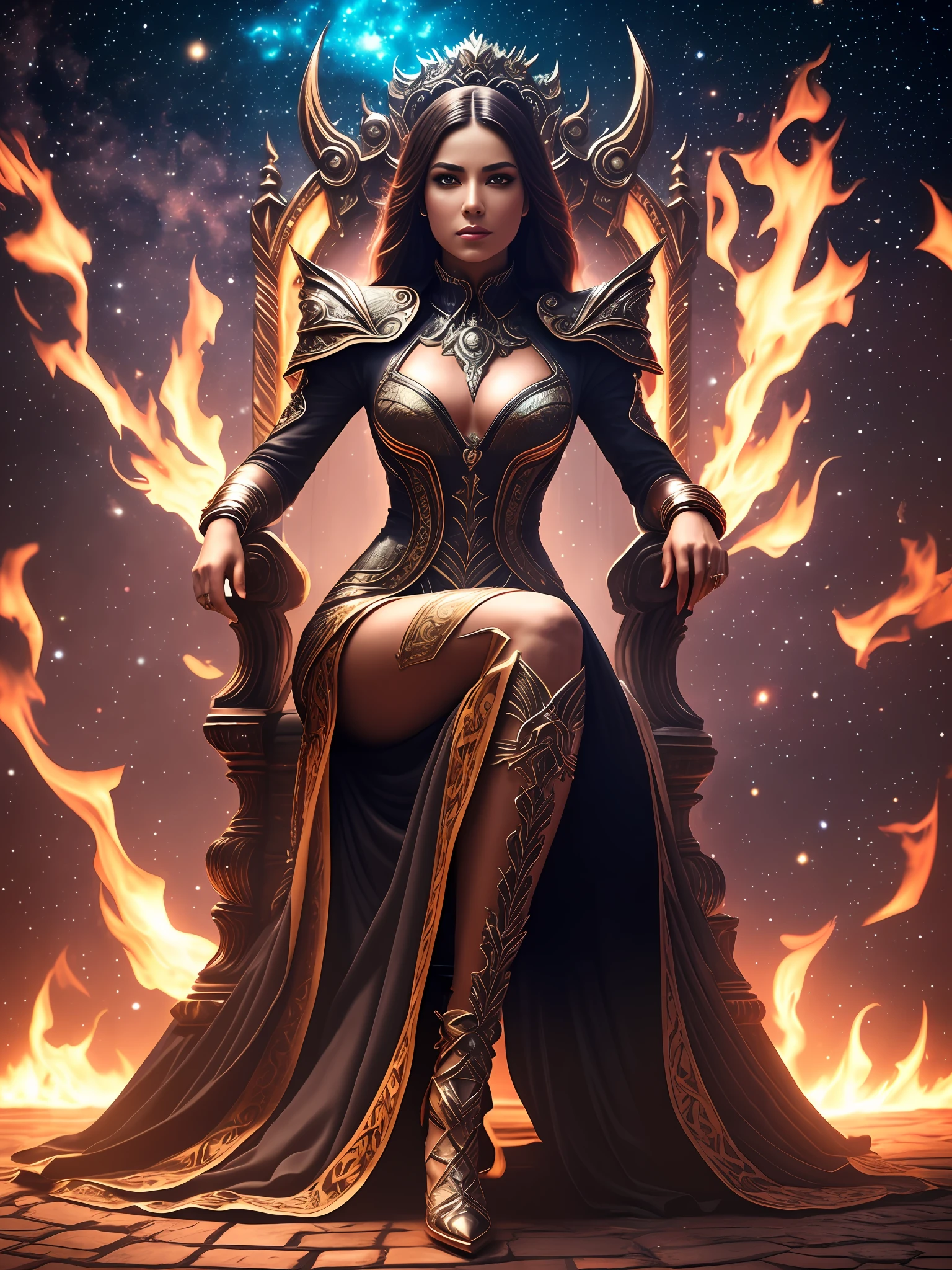 epic photo of a female demon wearing a dress; sitting on a throne in flames; Hyper Realistic, Artwork, Full Body, Sexy Pose, Cinematic, 8K, HDR. a based on the fantastic. hyper realistic style; main visuals| intricate| highly detailed | breathtaking beauty| accurate lineart| vibrant| comprehensive kinematics; magic photography, dramatic lighting, photo realism, ultra-detailed, super-resolution, Pro Photo RGB, half backlighting, backlighting, dramatic lighting, incandescent, soft lighting, volumetric, conte-jour, global lighting, space global lighting screen, scatter, shadows, fantasy art style; cinematic luis royo style shot + photo taken by ARRI, photo taken by canon, photo taken by fuji, photo taken by kodak + incredibly detailed, sharpness, detail + professional lighting, film lighting + 200mm + anamorphic + lightroom + cinematography + artstation --auto --s2