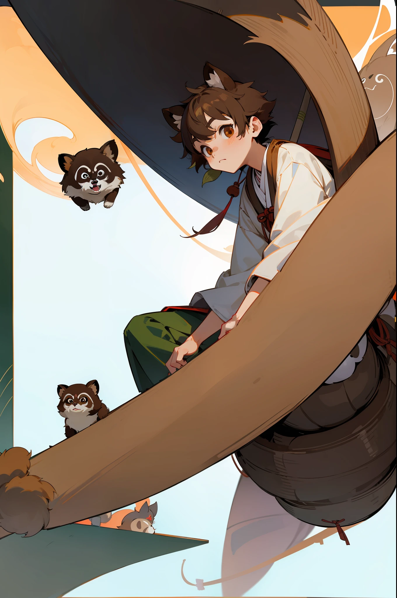 Tanuki Boy Wearing long shoes