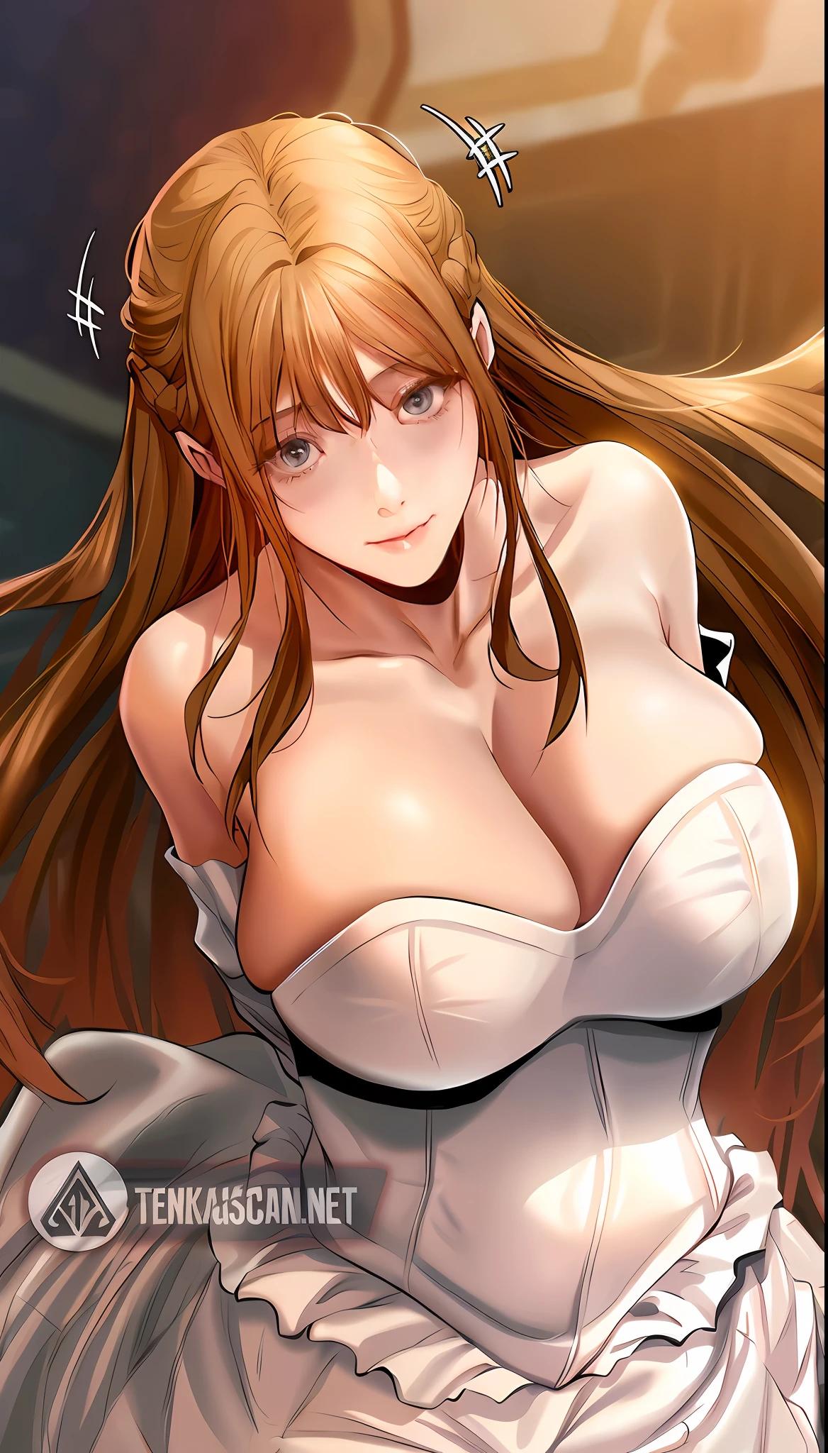 girl with long hair in white dress posing for camera, seductive girl, oppai, biomechanical oppai, beautiful alluring woman, goddess, big breasts!, top rated on pixiv, holo, [ 4 k digital art ]!!, marin kitagawa fanart, attractive girl, sfw huge breasts, big breasts!!, beautiful girl