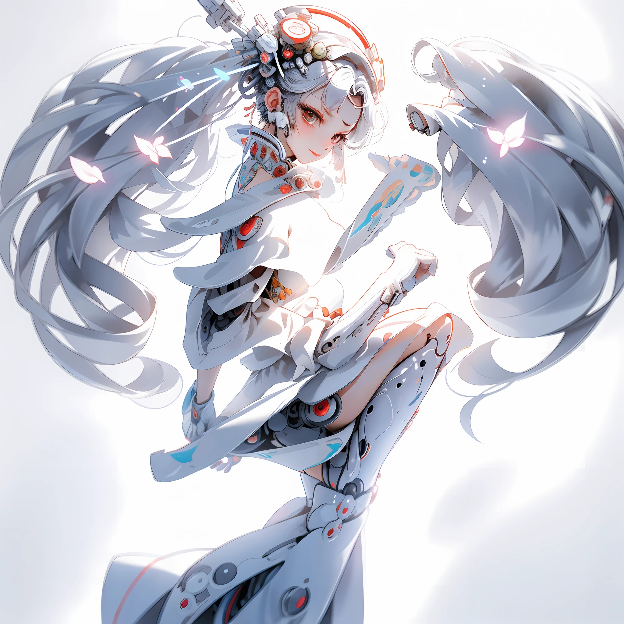 A beautyful girl,long white hair,full bodyesbian,There is a nine-headed white snake behind him,Clear facial features、Amazing facial features,ancient Chinese costume、Chinese cyberpunk,Cyberpunk city headgear、hair adornments,Super complex design,mechanical mecha,Technologie,Stunning lighting,C4D,oc rendered,cinematic rim light,Fine light,tmasterpiece,super detailing,Epic composition,hyper HD,high qulity,32K