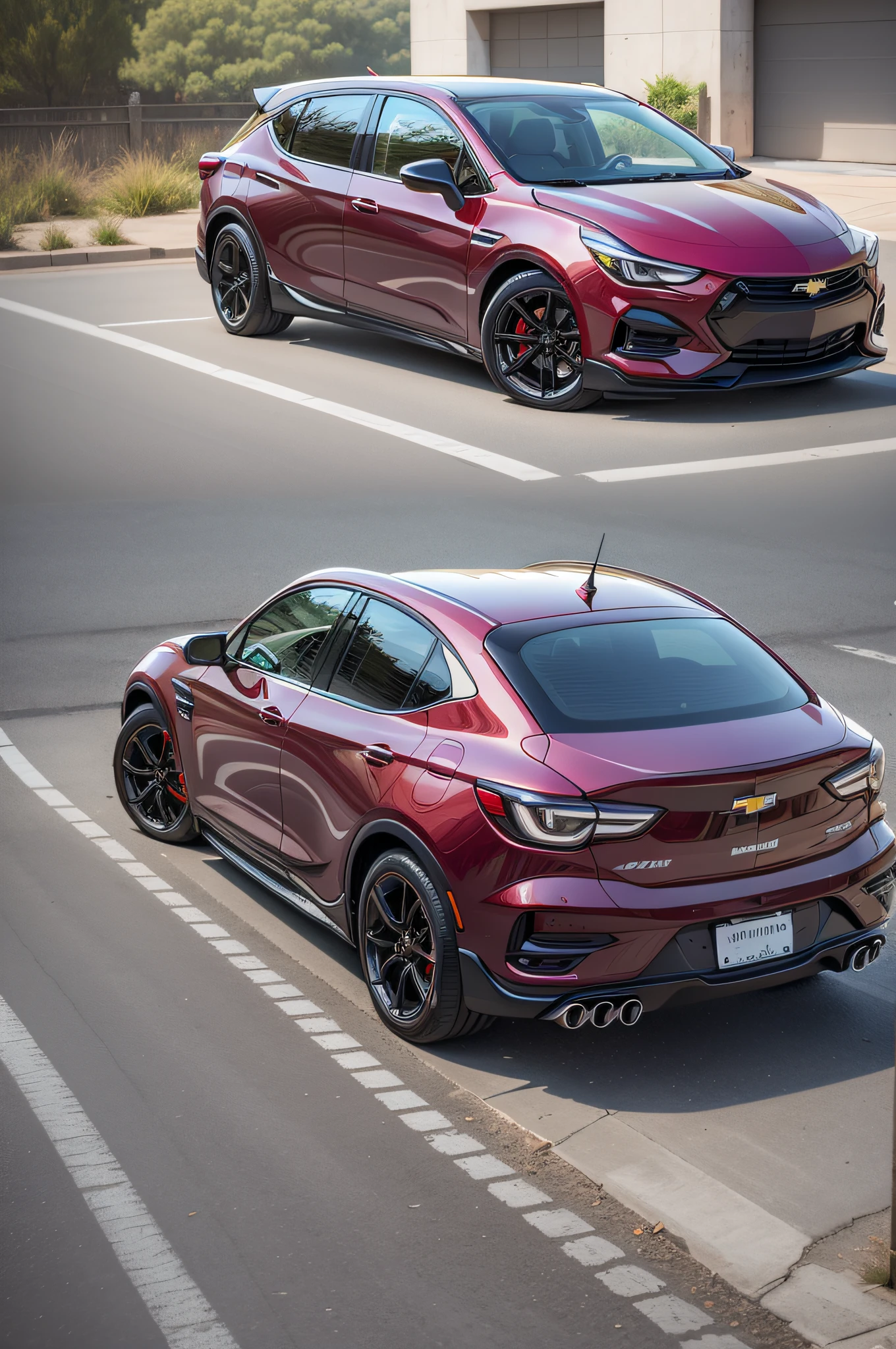 "Chevrolet astra modelo esportivo 2023 com detalhes inspirados no estilo do mitsubichi lancer. fron and rearview."