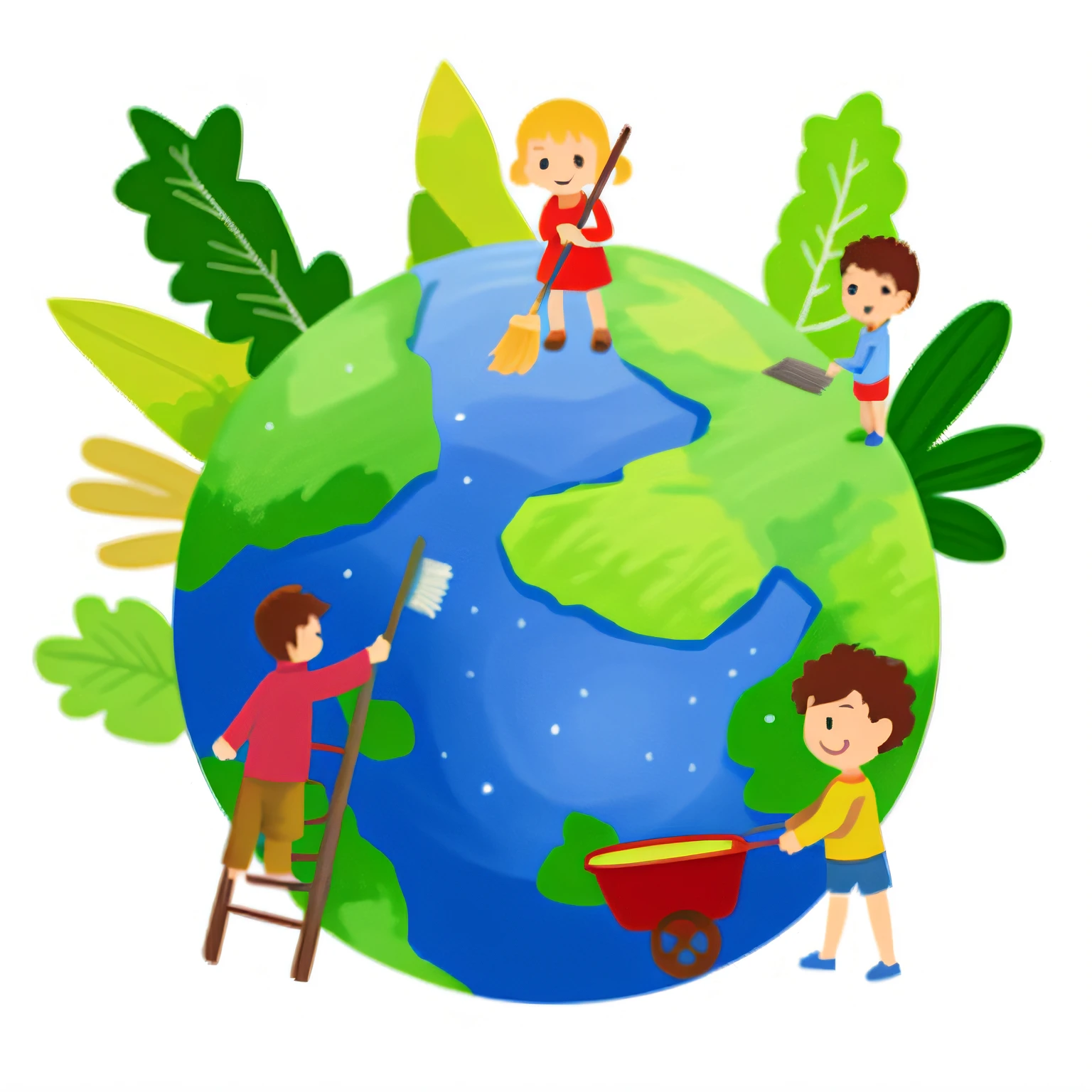 People are cleaning the earth with brushes and buckets, with earth, clean environment, our planet, Green World, Mother Earth, Beautiful image, illustratio, illustratio, author：Masao Maeda, Flat illustration, illustration!, personal profile picture, environment friendly, holding the earth, no gradien, permaculture, sustainability, & all the world around you