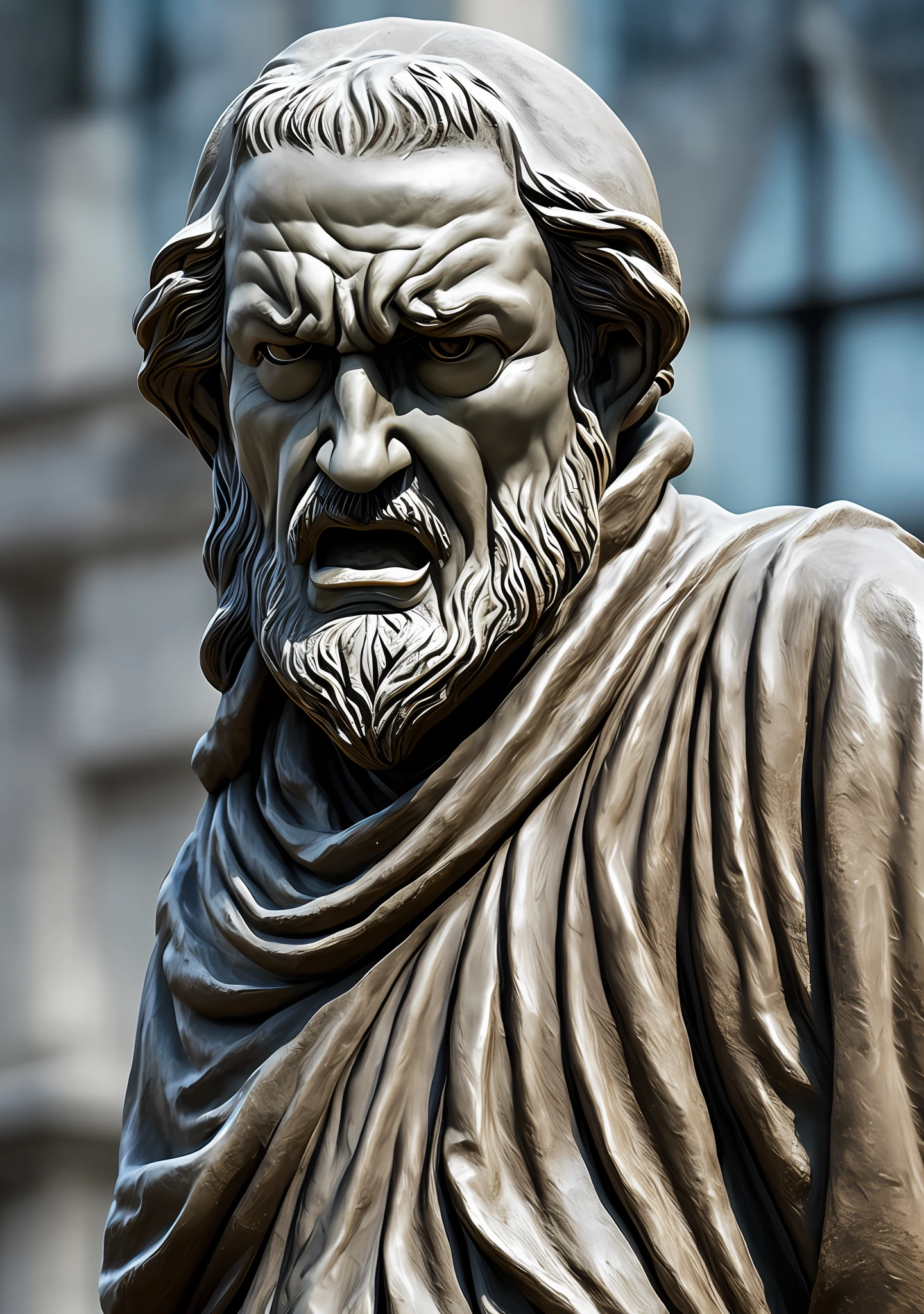 Angry philosopher statue
