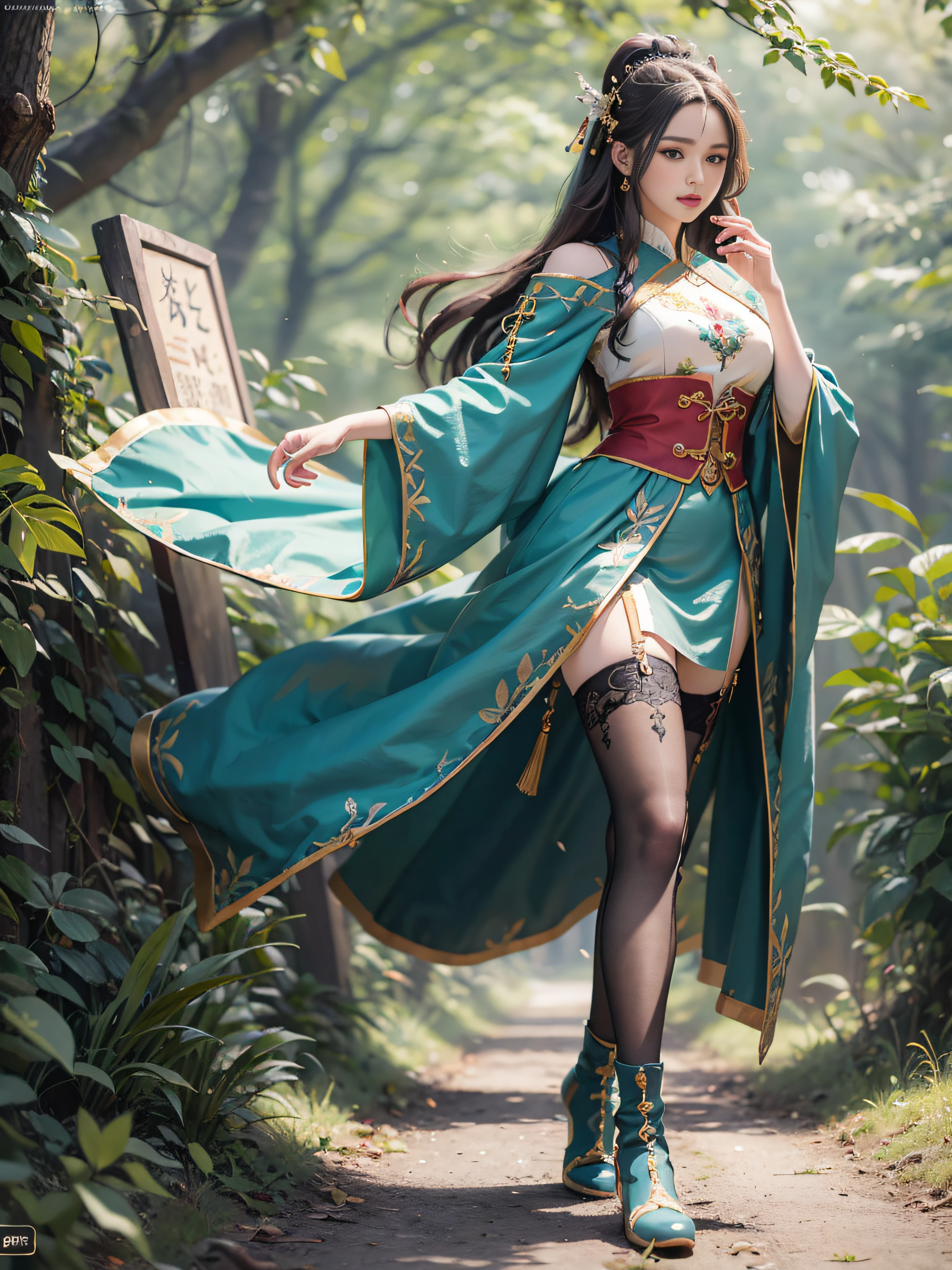 Royal sister,Big sister type,gallant woman,Cold sass,,tmasterpiece,A high resolution,,Absolutely beautiful,,are standing,Queen temperament,exquisitedetails,A high resolution,Wallpapers,1female,独奏,Ancient tube shoes,Revealing the boot look,over knee socks,Stockings,enchanted、Raised sexy, Rich expressions, trinkets,Fluttering, Hanfu,, embroidery, long skirt, natural poses, Fanning,16K,HDR,A high resolution,depth of fields,Bocoon,prime time,Vignette,rainbowing,(Wide buttock:1.4),(Thick legs:1.4)