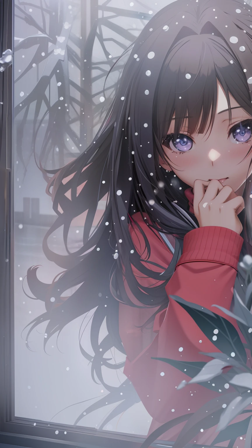 there is a girl that is looking out of a window, anime styled 3d, rin tohsaka, raining!!, render of a cute 3d anime girl, 3d anime girl, raining!, anime style. 8k, realistic anime 3 d style, mysterious girl, close up iwakura lain, raining, anime 3 d art, by Jin Homura