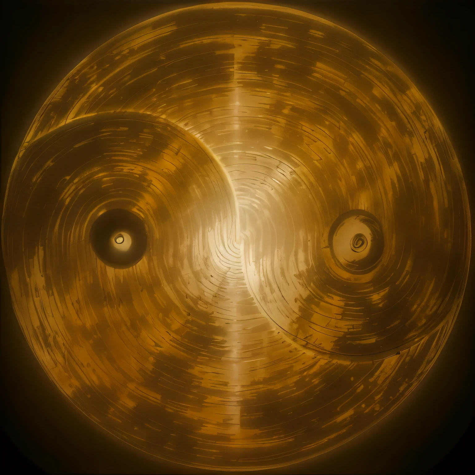 Black and white photo of two round discs on black background, greyscale grain 1 9 6 0, gong, Hiroshi Sugimoto, Lindsay Adler, chengwei pan, album covers, yin yang, rhythm, The gradient changes from black to silver, Nicolas Delort, Ancient sword, 2 0 1 0 s, Lots of cymbals, 2010s