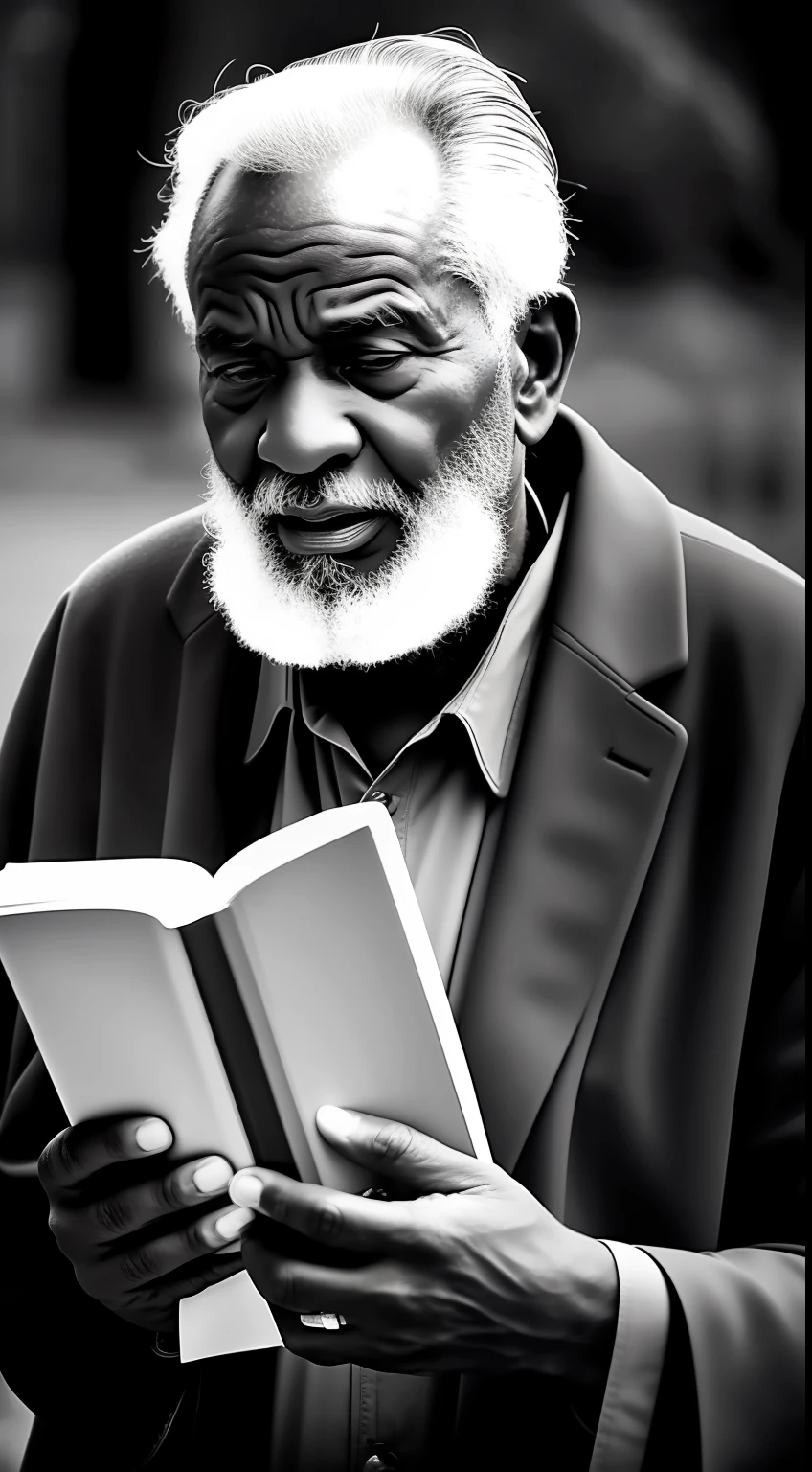 Create a black and white image of an OLD man with a bible preaching the gospel