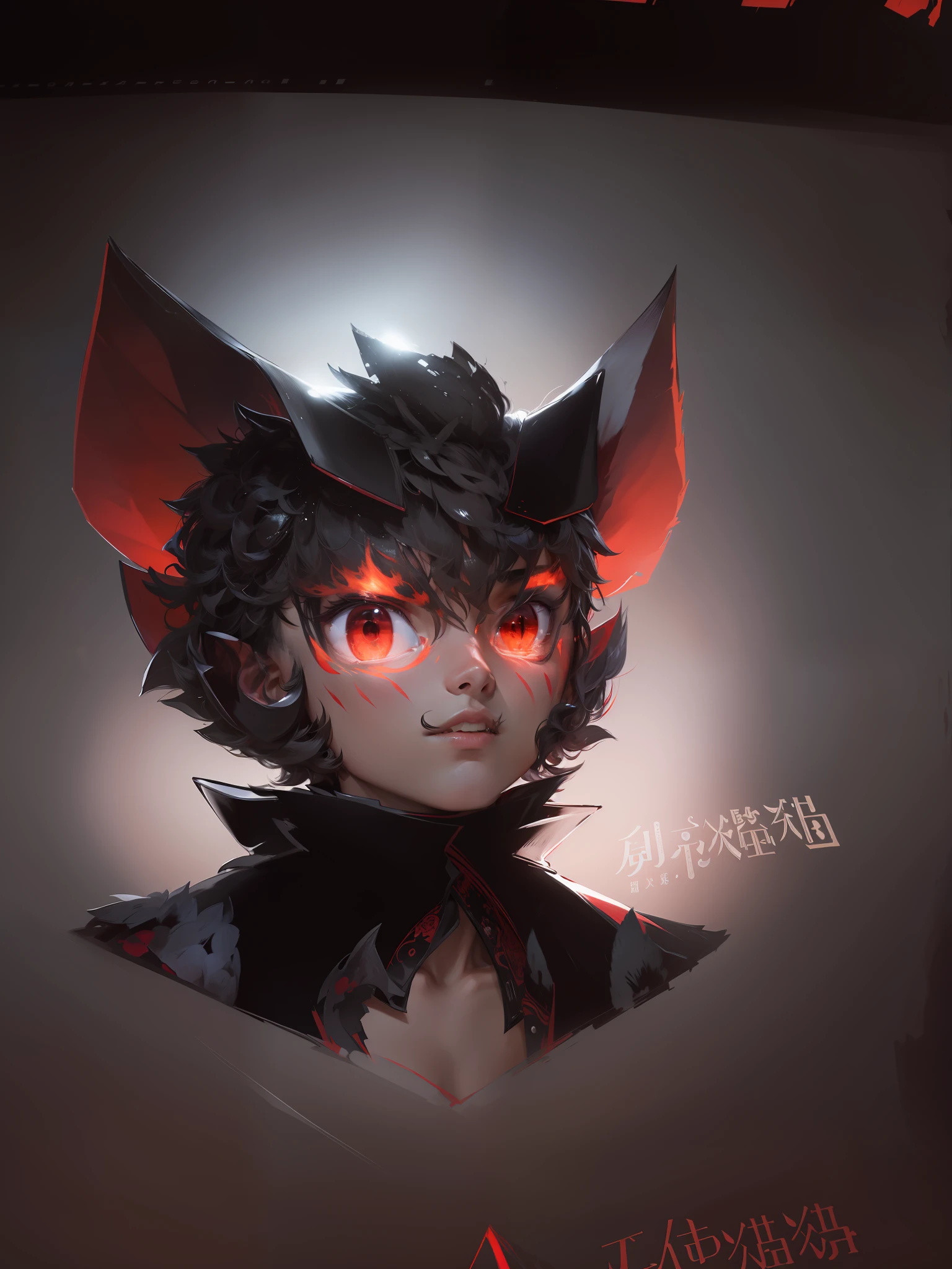 (tmasterpiece,best qualtiy:1.2),独奏,malefocus,1boys,The pinch of hair on the top of the head is black,The upper part of the head is red,Be red in the face,There are flame streaks at the border of the cheeks under the eyes