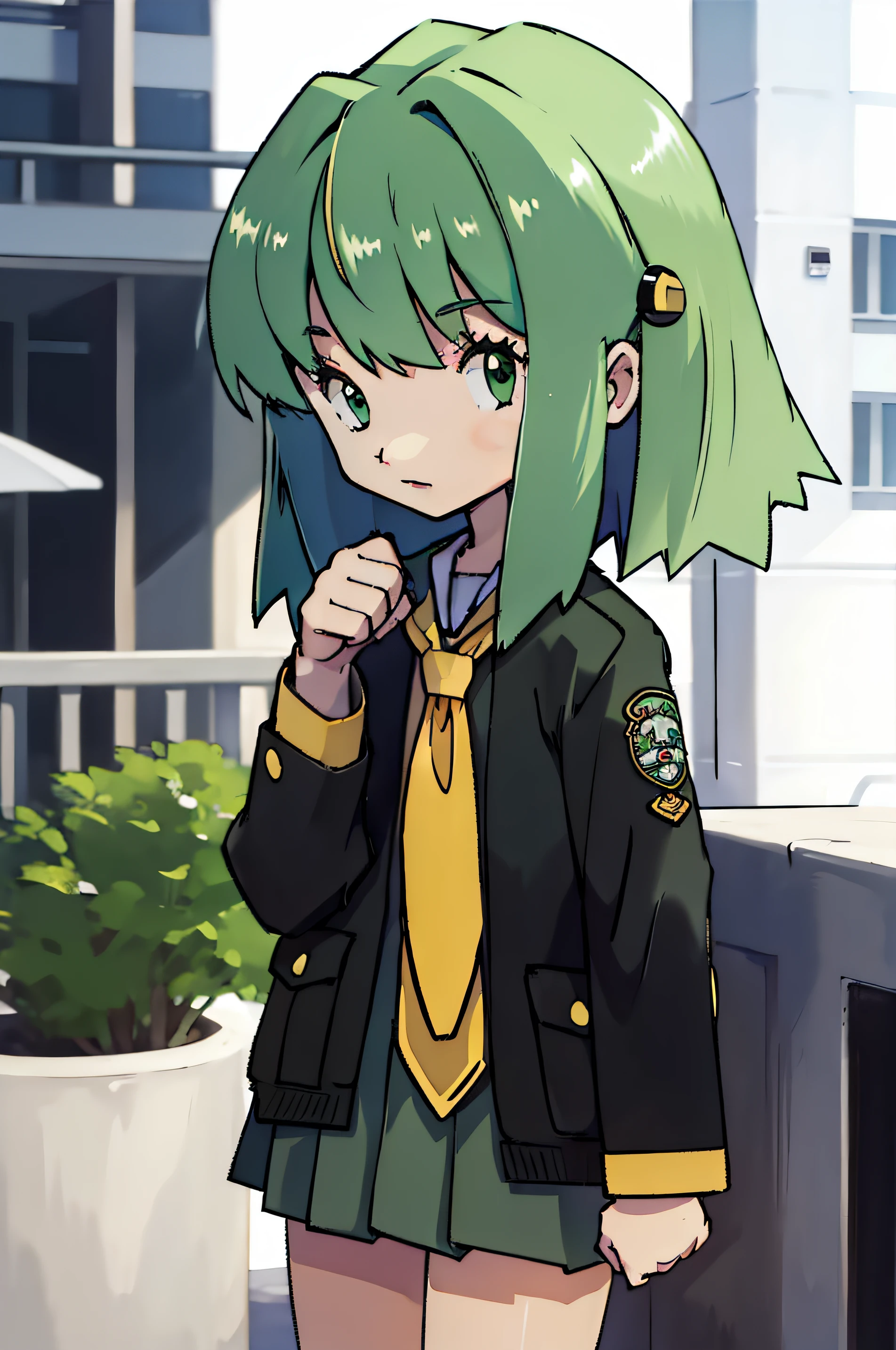 Girl with green hair in school girl uniform