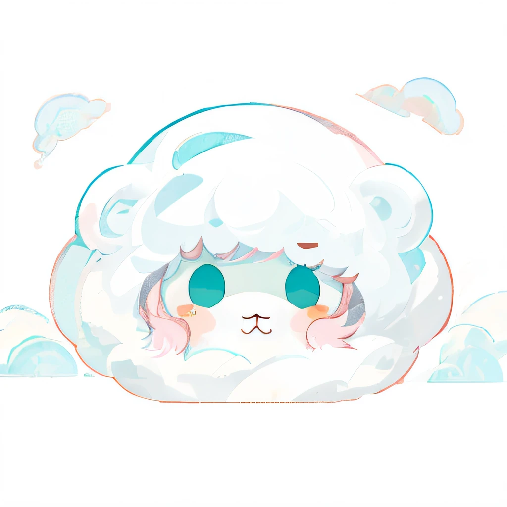 Close-up of white clouds，Pink cheeks and green eyes, clear cute face, fluffy face, white fluffy cloud, puffy cute clouds, kawaii cute dog, poofy, Kawaii cat, soft round face, kawaii rainy gloomy, peaceful cloud, sad kawaii face, Round cute face, cute anime face, White cloud, cute character, Cloud hair, cloud with eye，A tiger-shaped hood is draped over the head