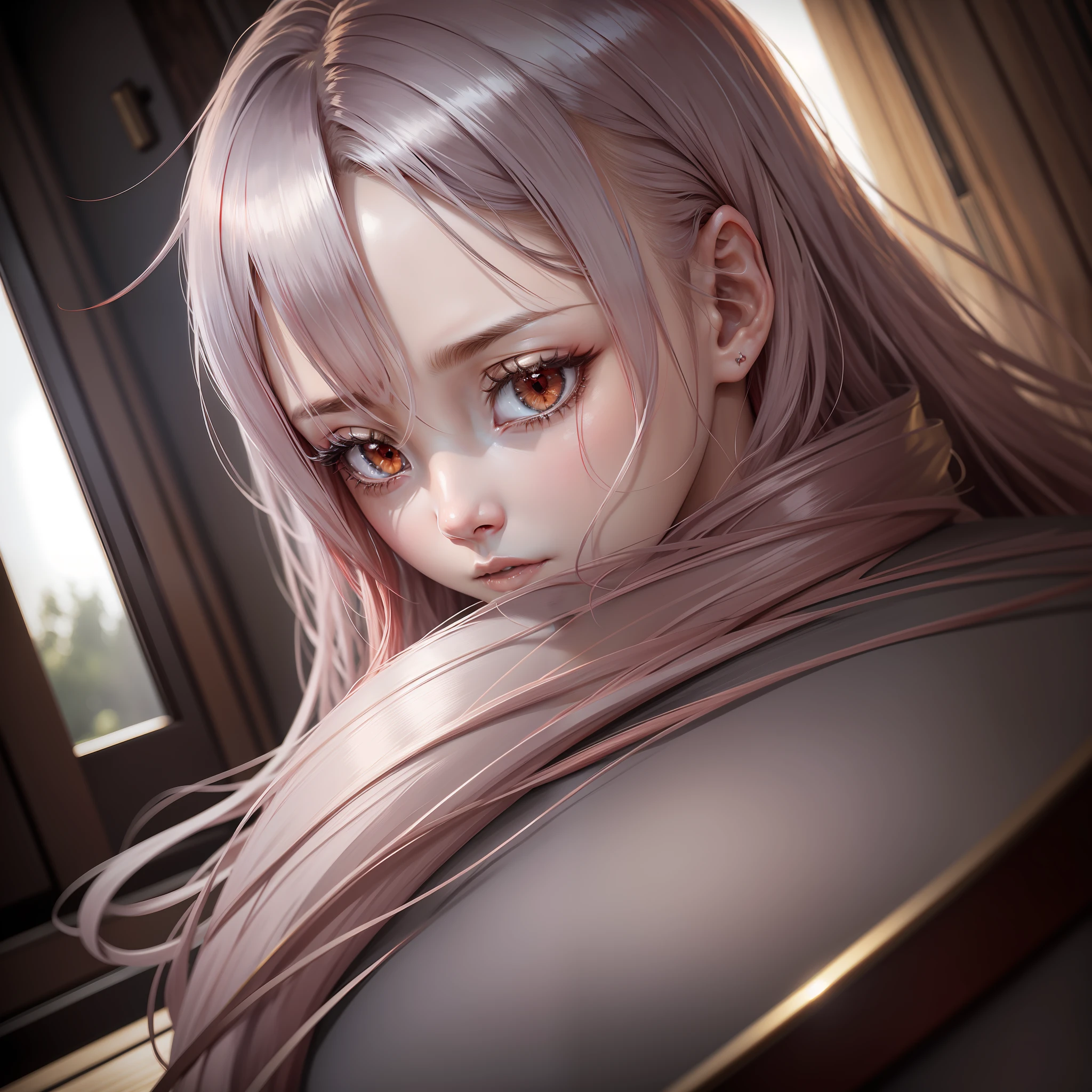 silber hair，Golden-red pupils，apathy。