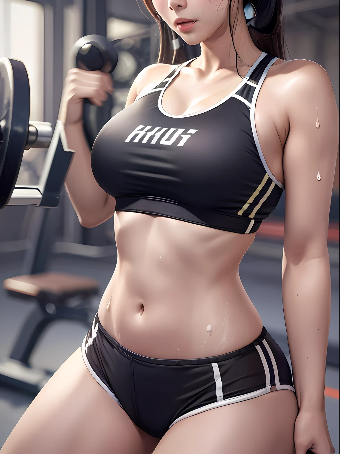 Alafed asian woman in black sports bra top and black tights, Chun-Li at the gym, Yoshitomo Nara, flushed and sweaty, Aoi Ogata, Chiho Aoshima, Japan model, Omina Tachibana, Koji Ayami, sweat, Yuka Kazami