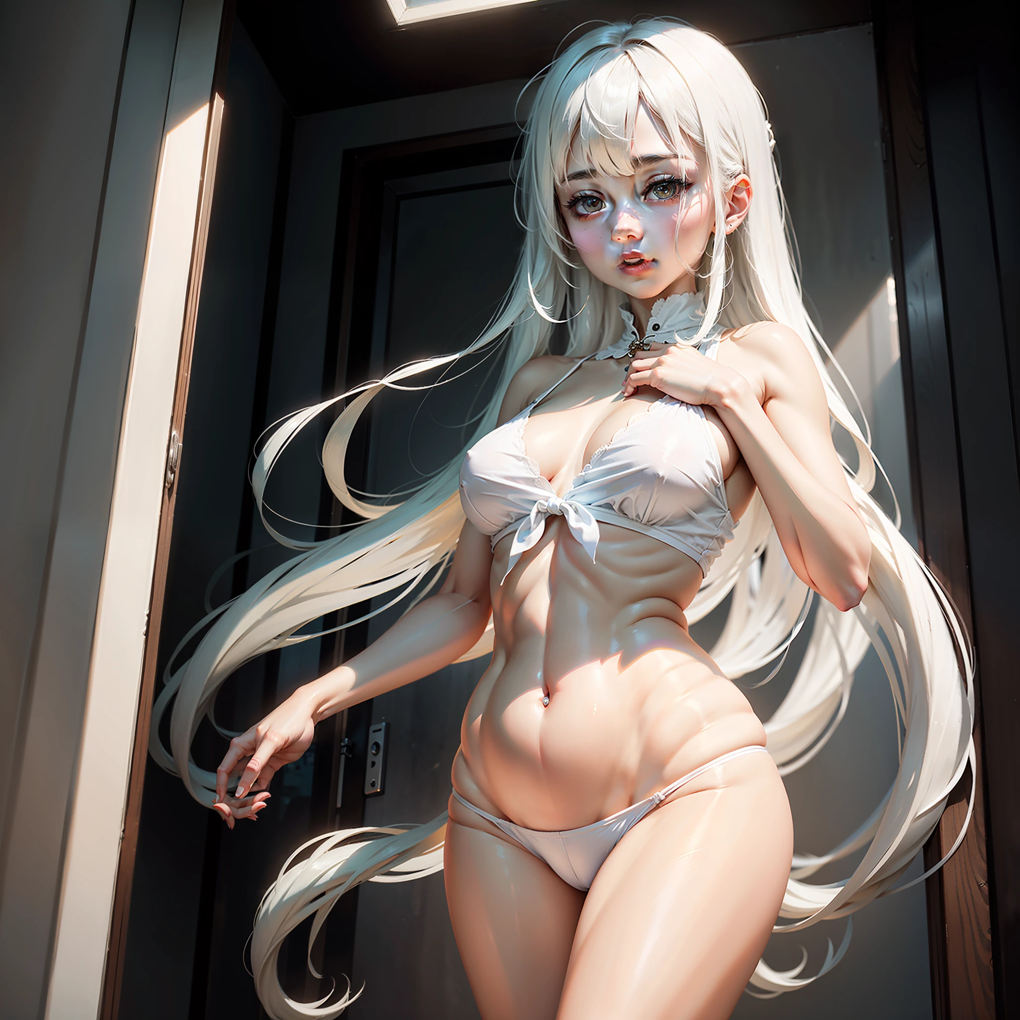 （best qualtiy），beautiful young girl，White hair，Slender legs，A plump chest，Complete body。