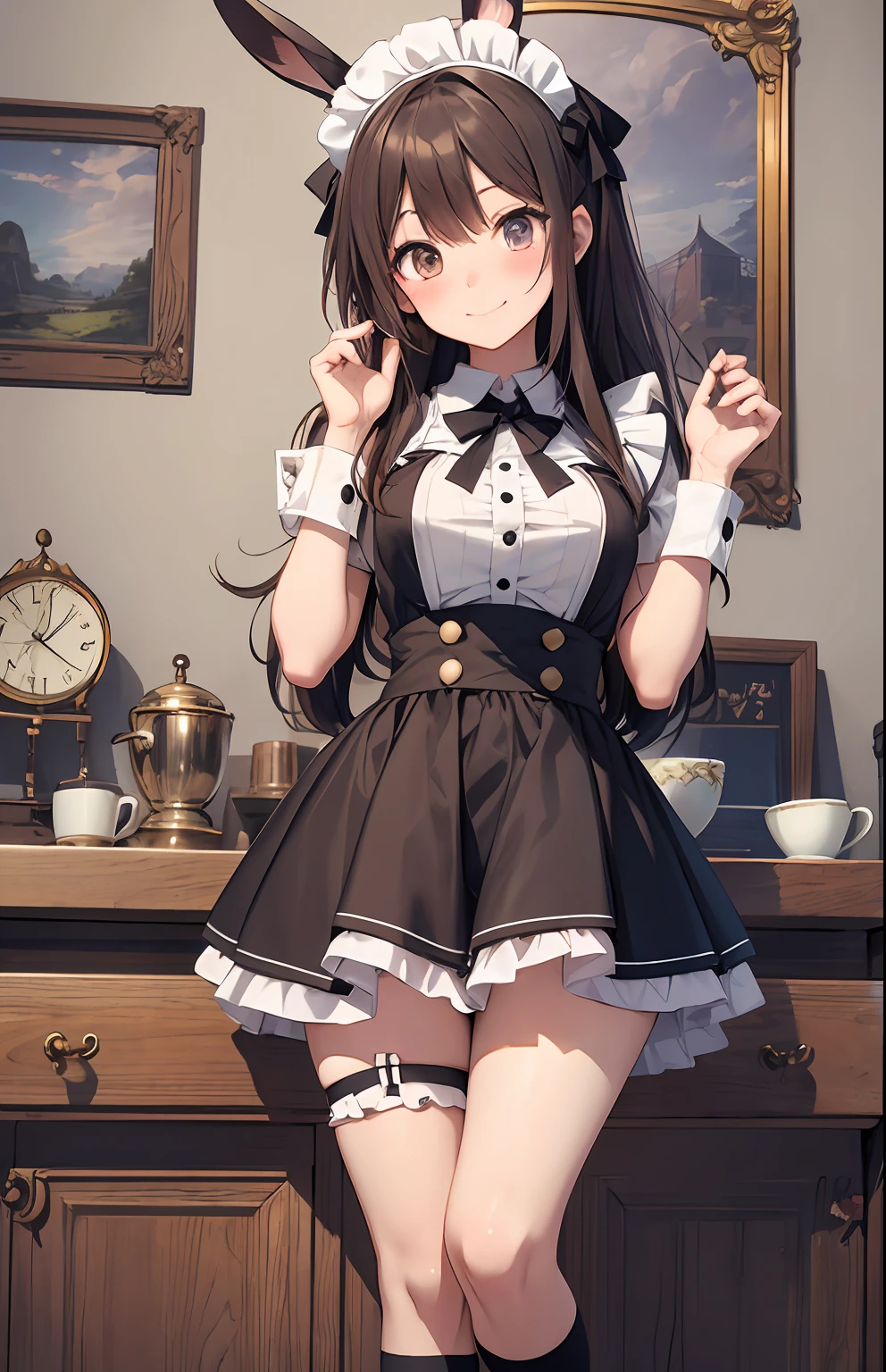 (Manga style.1.5)Rabbit-eared girl Cute maid clothes with great detail and delicate a miniskirt knee sox A smile