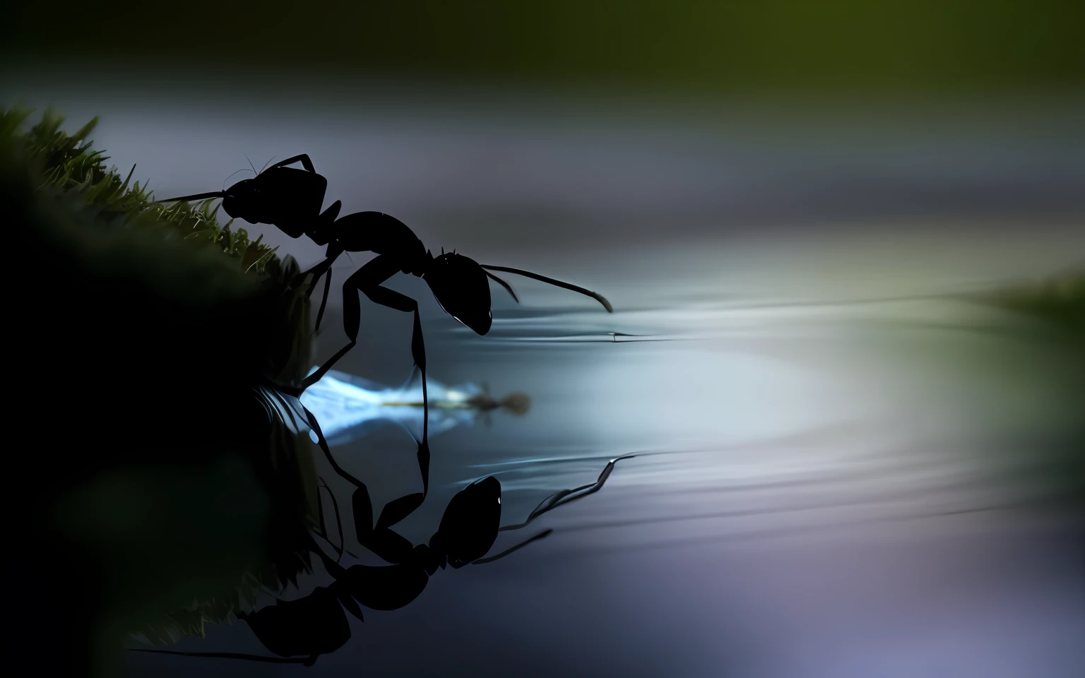 There is an ant, which stands in the water, Ant perspective, Stunning photography, Stunning photography, UPON, Alien ant, Powerful photography, Award-winning nature photography, poised, Looming over ant POV;, Ant life, Photo of the winner, reflection, Monstrous ant, Award-winning nature photography, Ant species, Ants, Award-winning shot, Reward - Victory Shot
