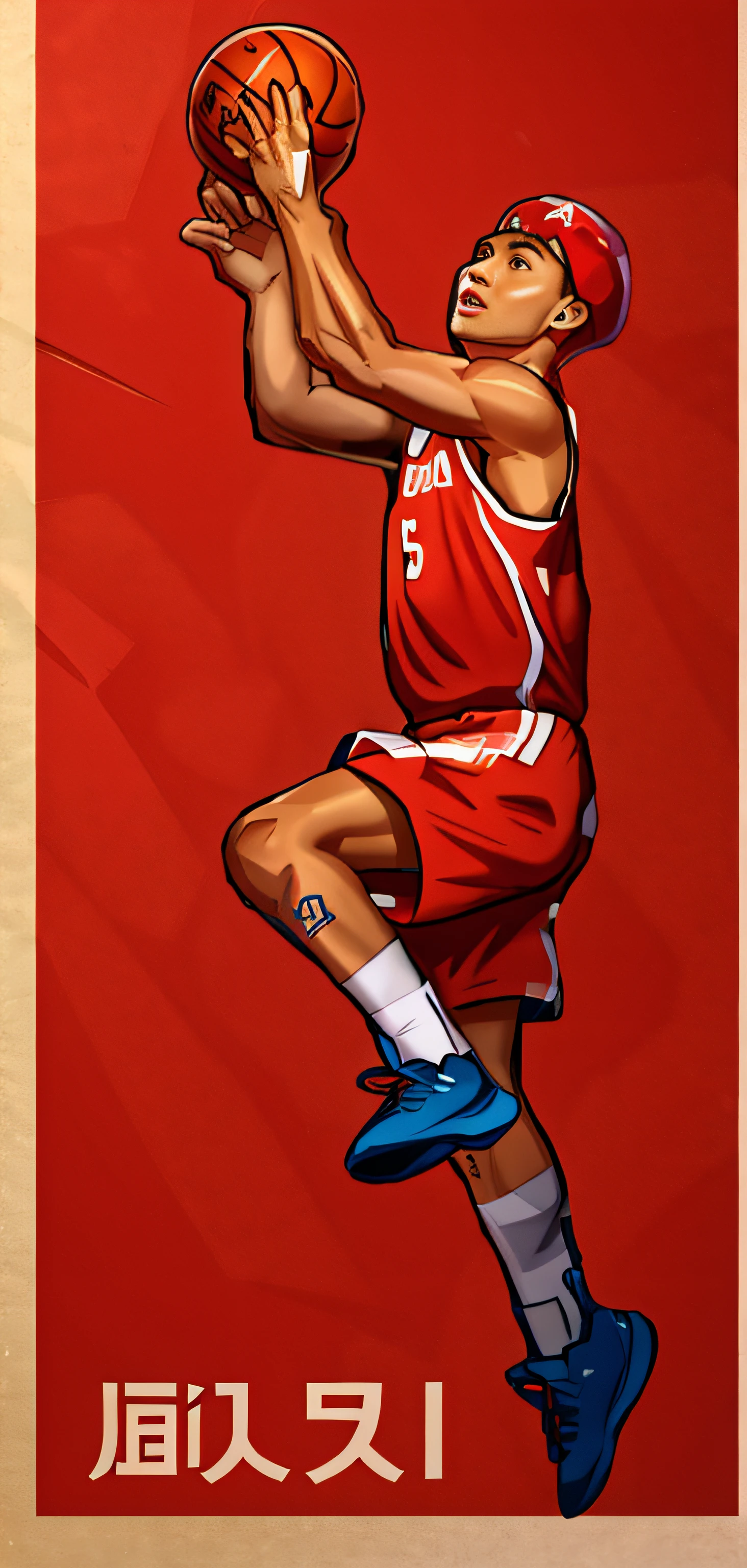 Line drawing,Line stroke,Xu Jie,(Face optimization:1.5),(Mouth optimization:1.5)(Eye optimization:1.5)hand painted style,lineworks,sense of strength,basketball player,Red clothes,basketball ball,Exquisite poster,best qualtiy,high high quality