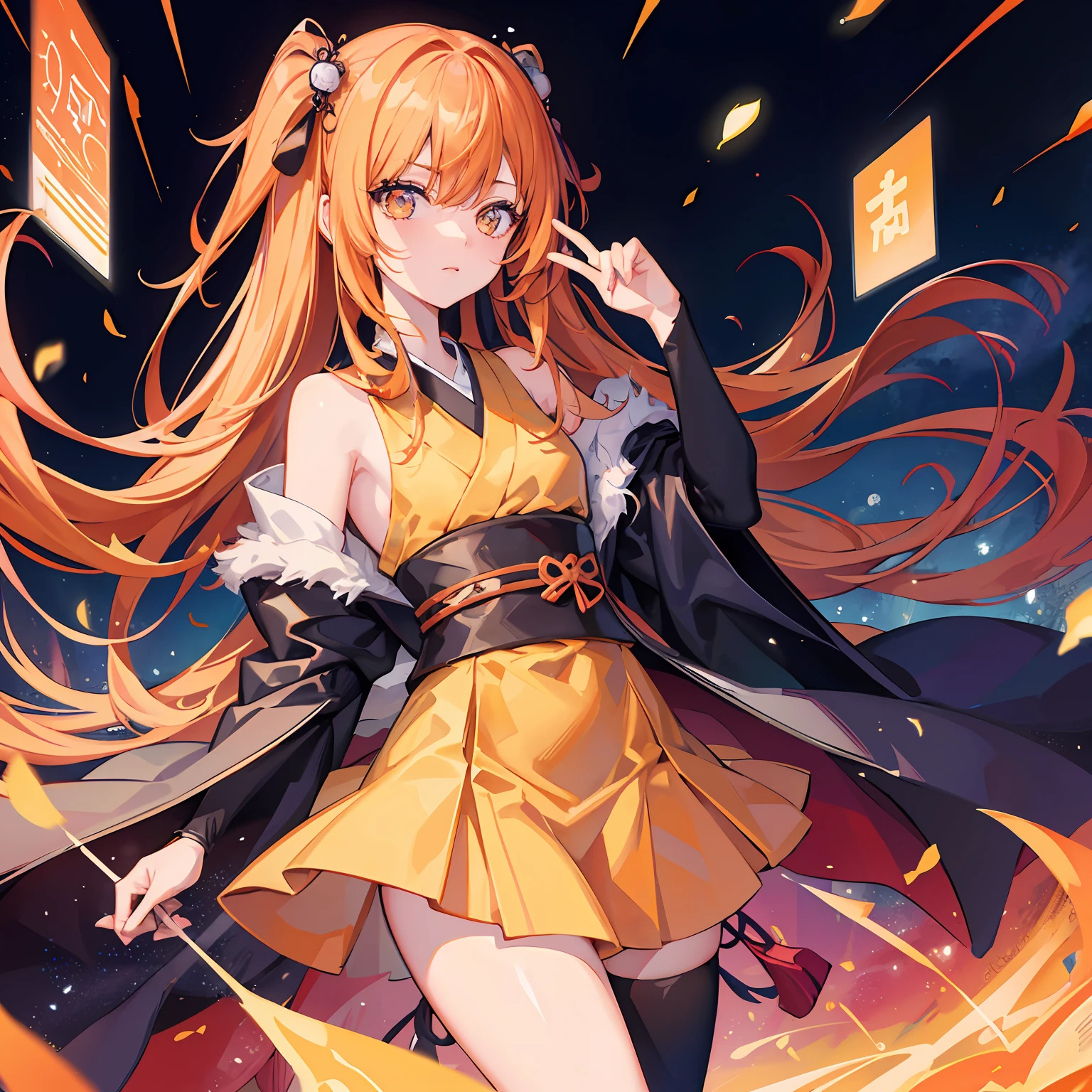 tmasterpiece,Best quality at best,one-girl,Smoky eyes,Japanese manga style,quadratic element,delicated,Small Fresh,orange gradient hair