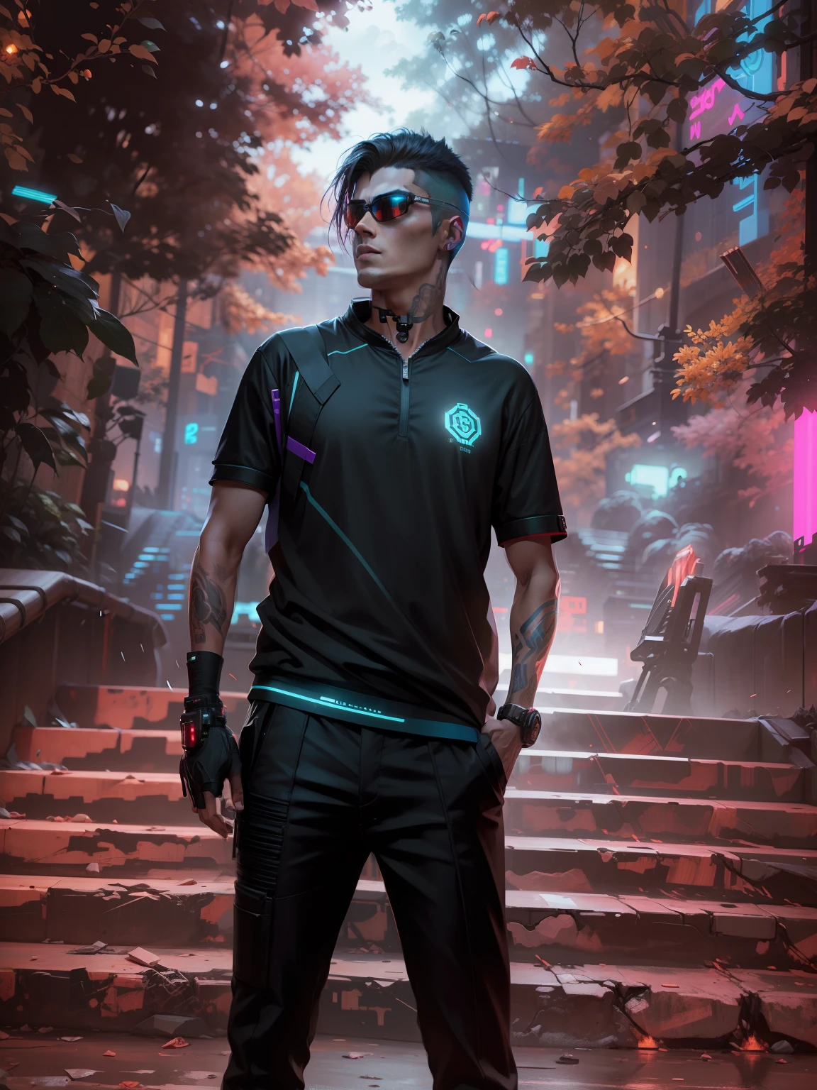 Change background to cyberpunk, handsome boy, ultra realistic,8k