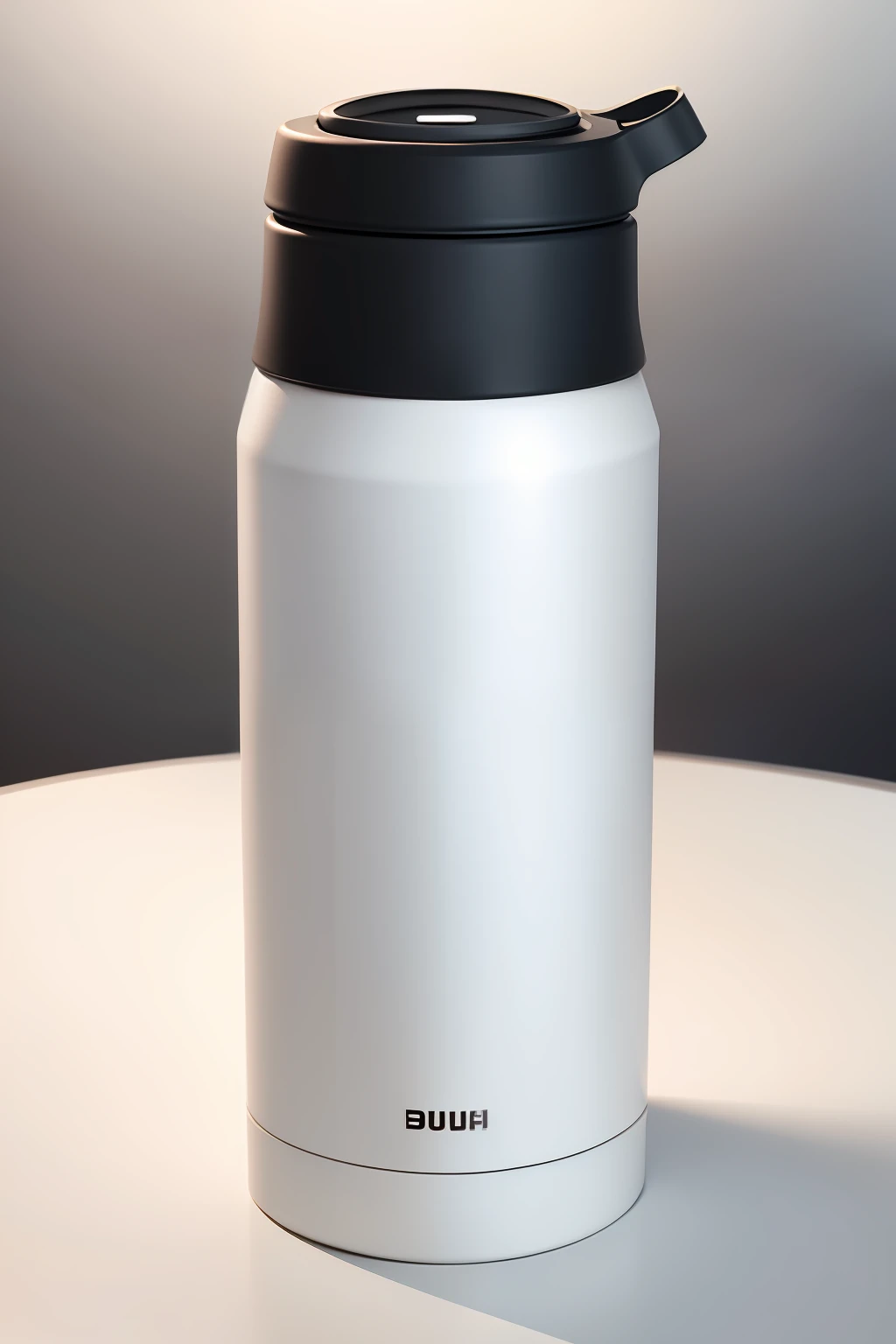 lllustrate a thermos cup, against a light white background to convey a sense of optimism, front view.BRAUN, minimalist design,Dieter Rams