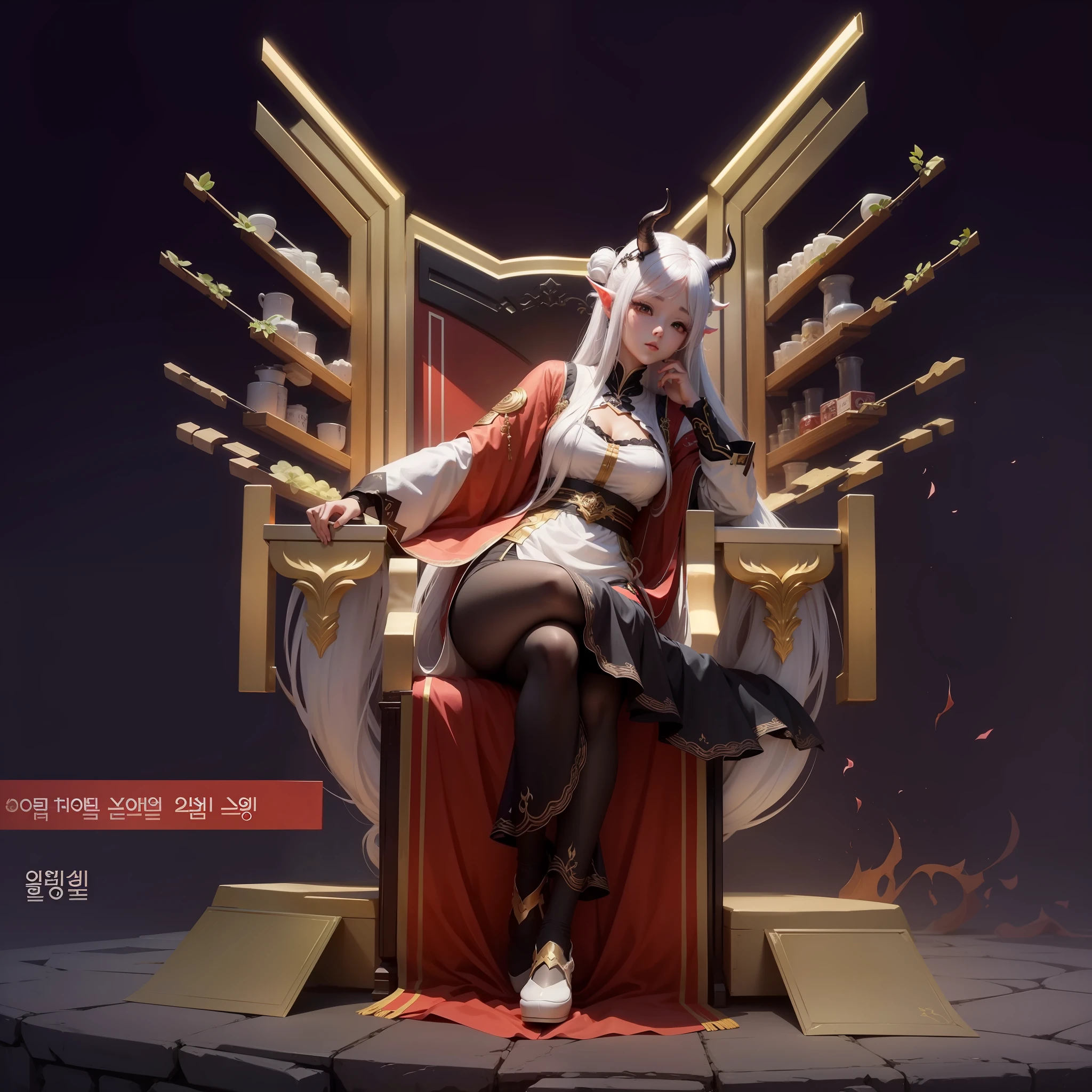 1girl, Korea, anime, 8k ultra, very beautiful,Long hair there are horns on the head, white hair