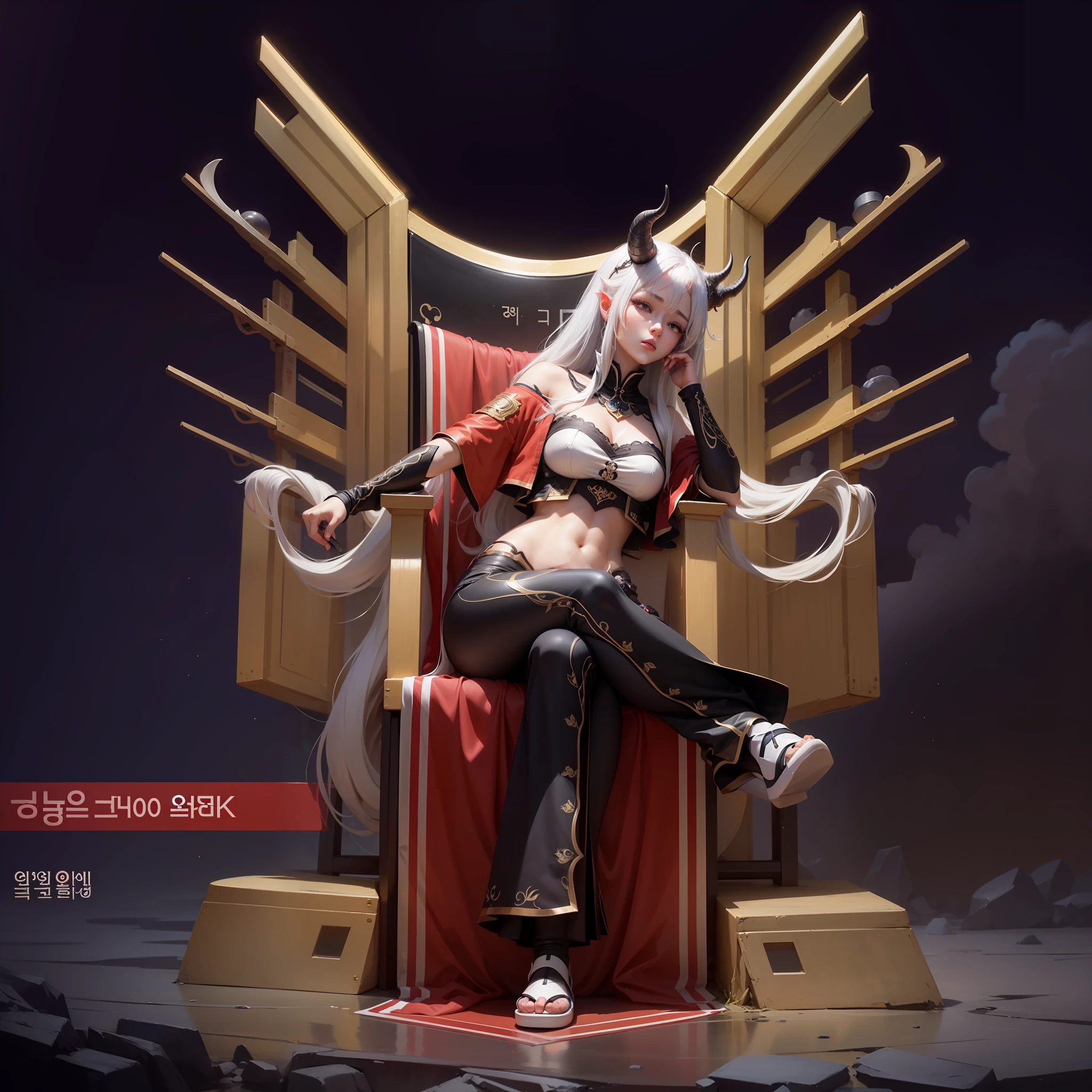 1girl, Korea, anime, 8k ultra, very beautiful,Long hair there are horns on the head, white hair