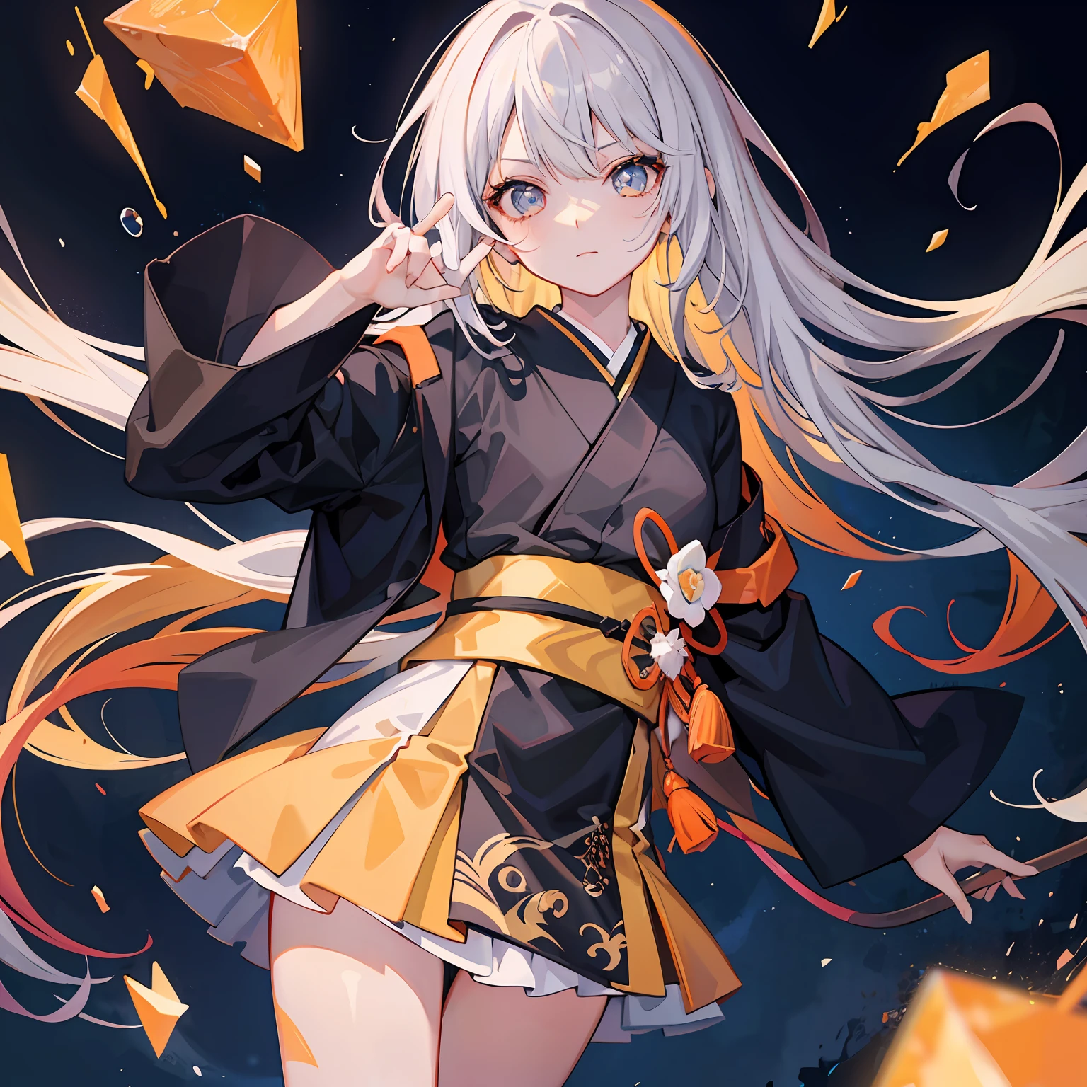 tmasterpiece,Best quality at best,one-girl,Smoky eyes,Japanese manga style,quadratic element,delicated,Small Fresh,Orange-white gradient hair