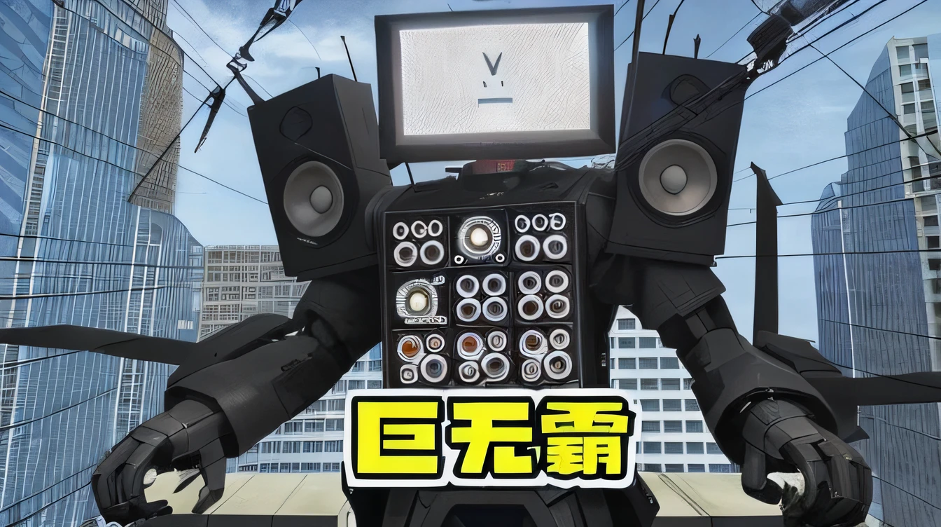 There is a robot with a TV and speakers on its head, hiphop gangsta robot, cyber songman, 中 国 鬼 节, Middle metaverse, techno-punk, album covers, neo - dada, neo-dada, tokusatsu suit vaporwave, front cover of a new video game, Tv!