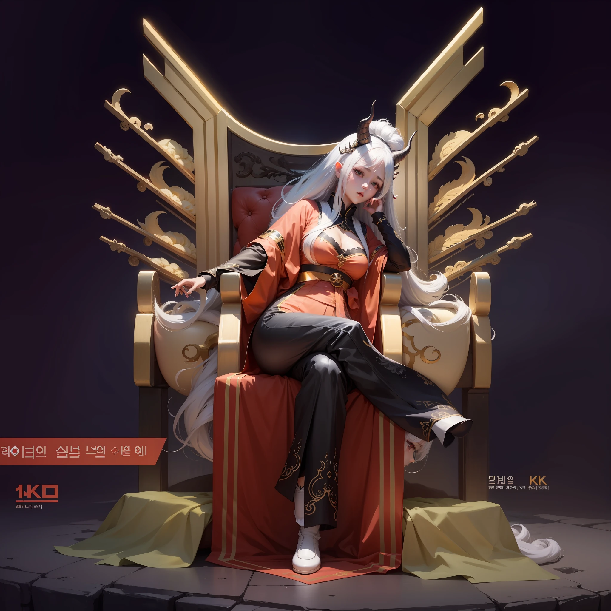 1girl, Korea, anime, 8k ultra, very beautiful,Long hair there are horns on the head, white hair
